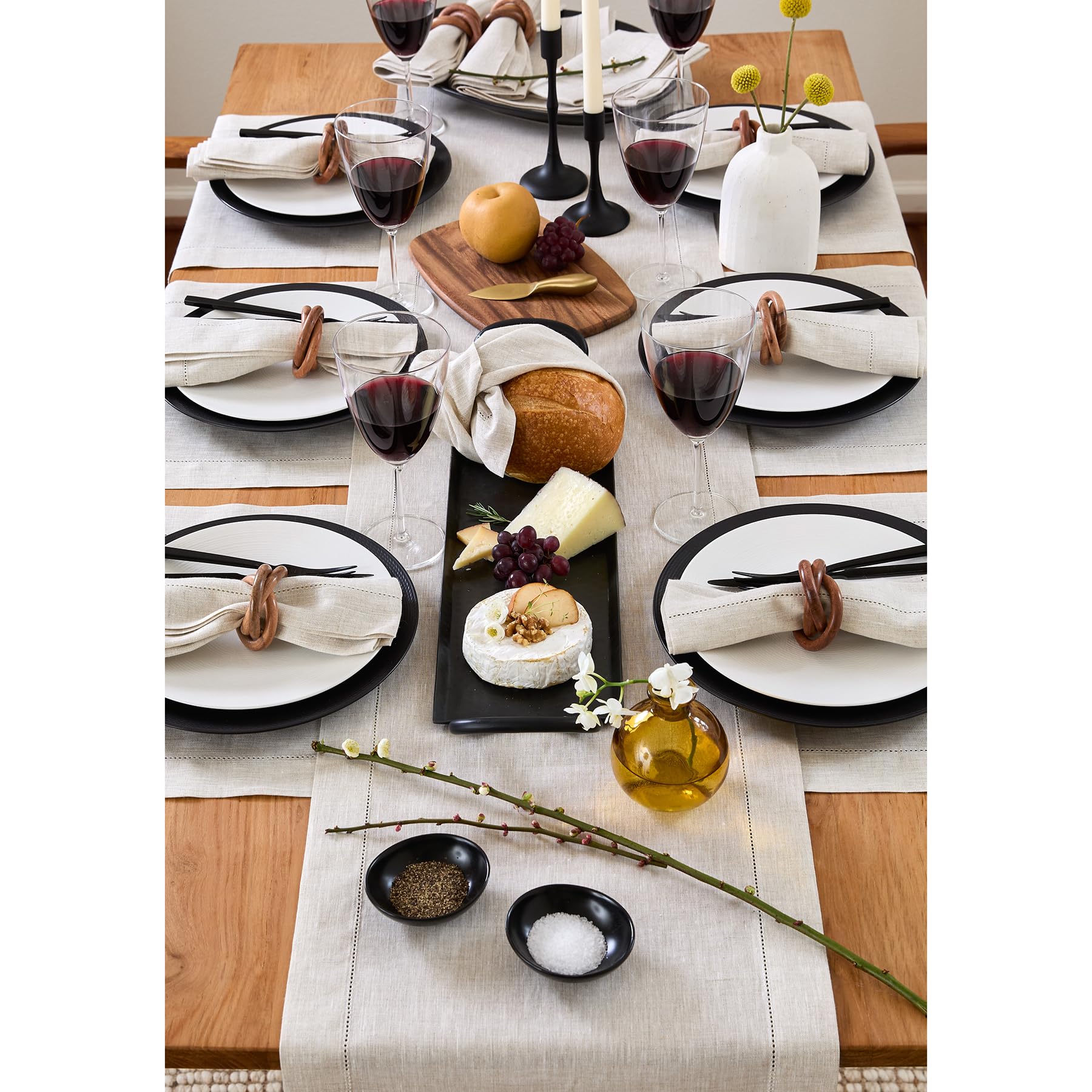 Solino Home 100% Pure Natural Linen Table Runner 18 x 108 Inch - Classic Hemstitch Design for Wedding, Party & Holiday Decor - Perfect for Spring, Easter, Mother's Day & Dining Table Centerpiece