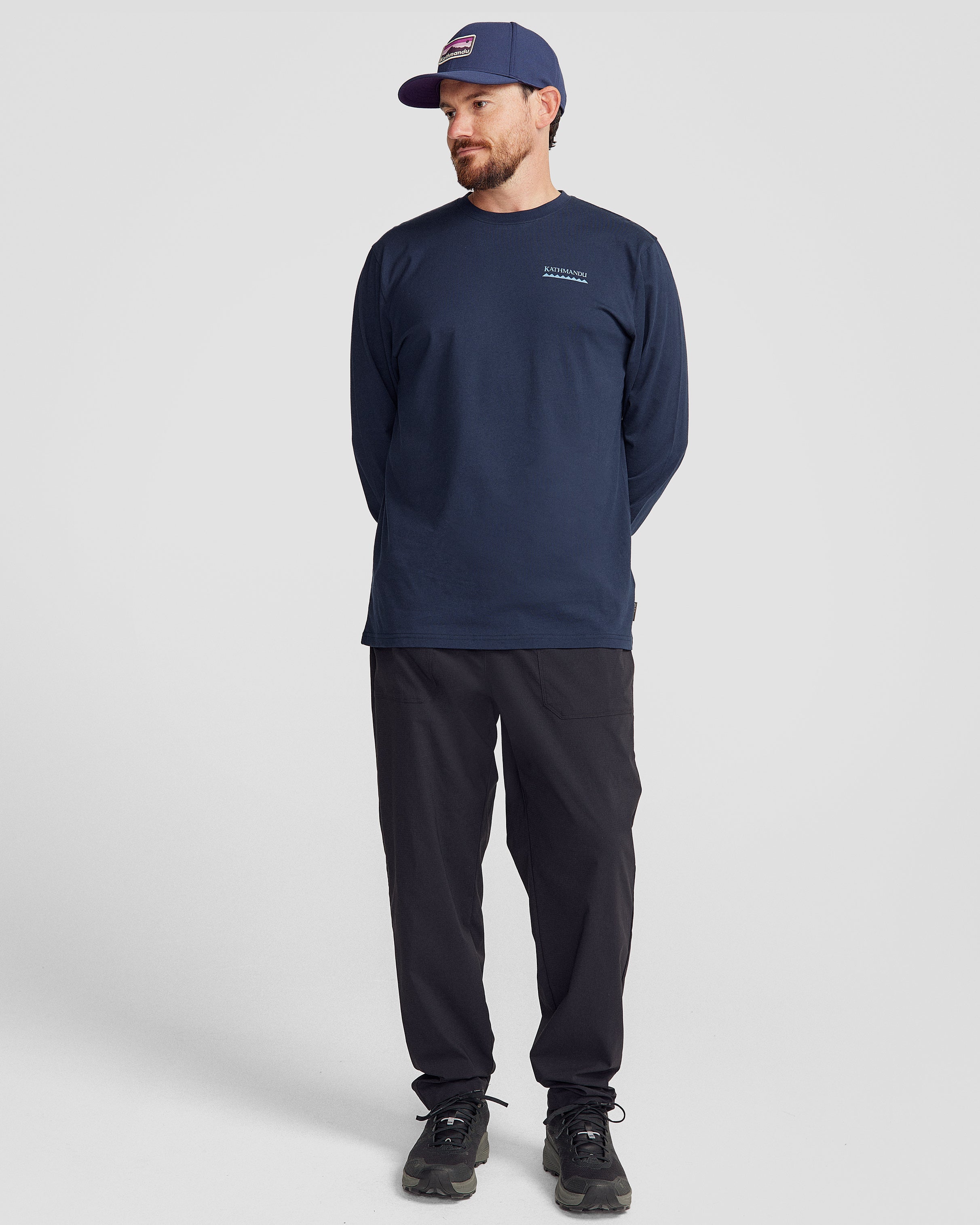 Heritage Logo Men's Long Sleeve Organic Cotton T-Shirt - Pure Navy - Casual Wear & Everyday Comfort for Men