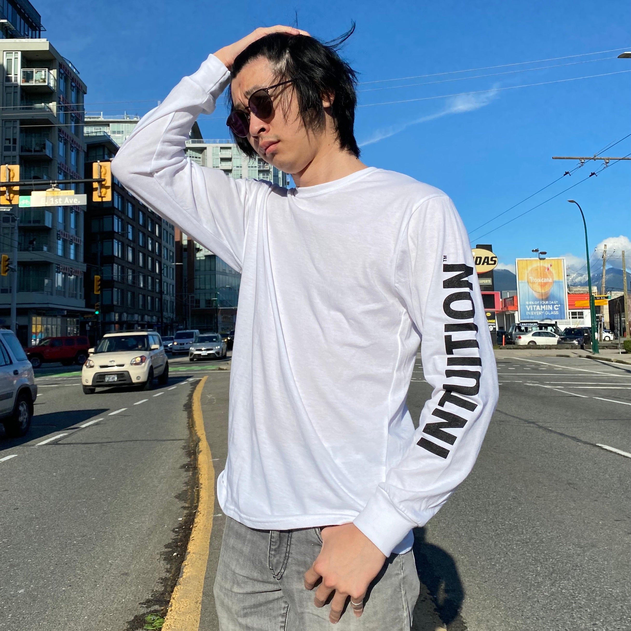 Intuition Men's Long Sleeve T-Shirt - Soft Cotton Crewneck Shirt for Men - White - Perfect for Casual Wear, Office & Outdoor Activities