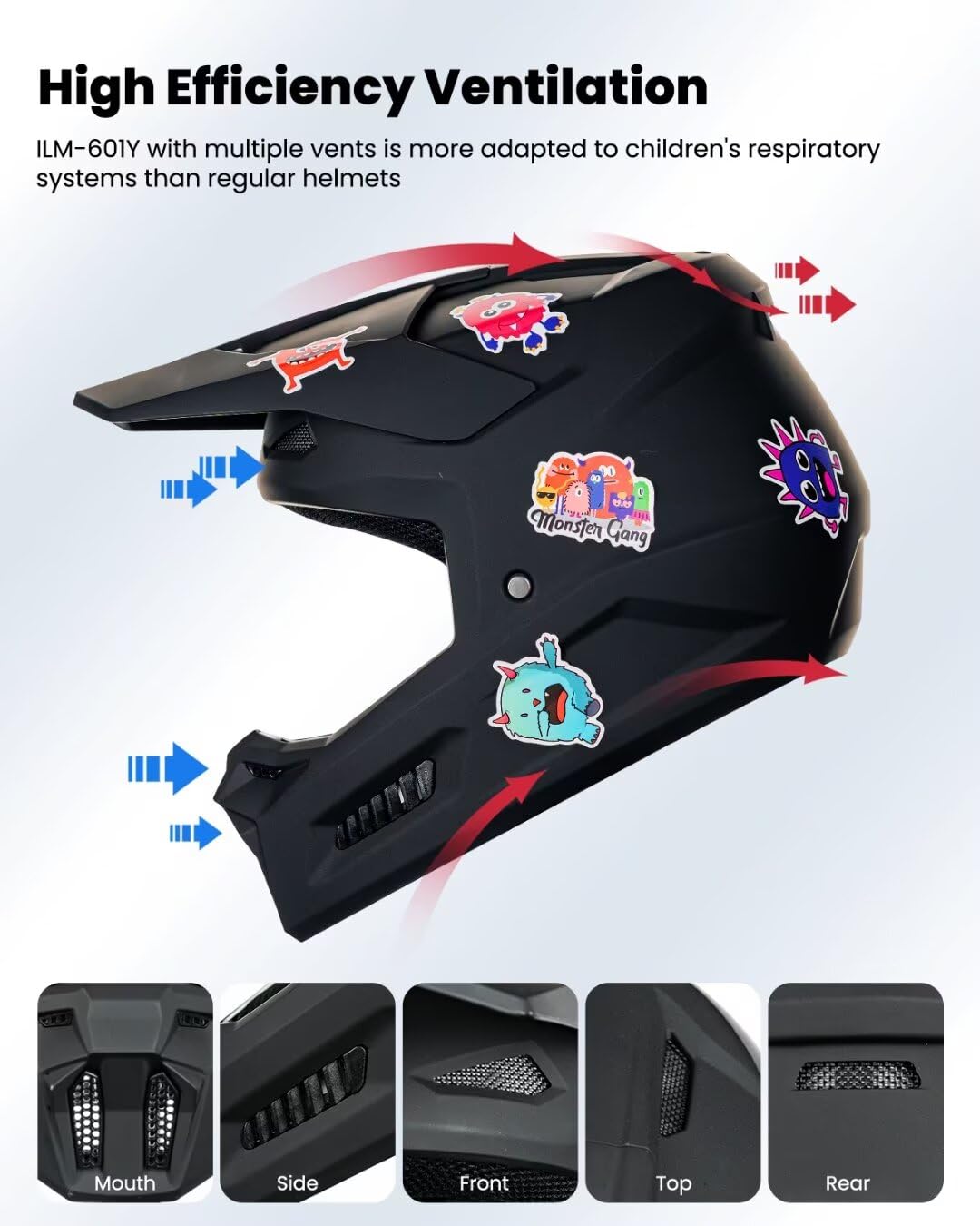 **ILM Youth Dirt Bike Helmet DOT Certified - Kids ATV Motocross BMX Off-Road Motorcycle Helmet with Goggles, Gloves & Mask (Model MT601Y-Stickers) - Perfect for Trail Riding, Motocross & Off-Road Adventures**