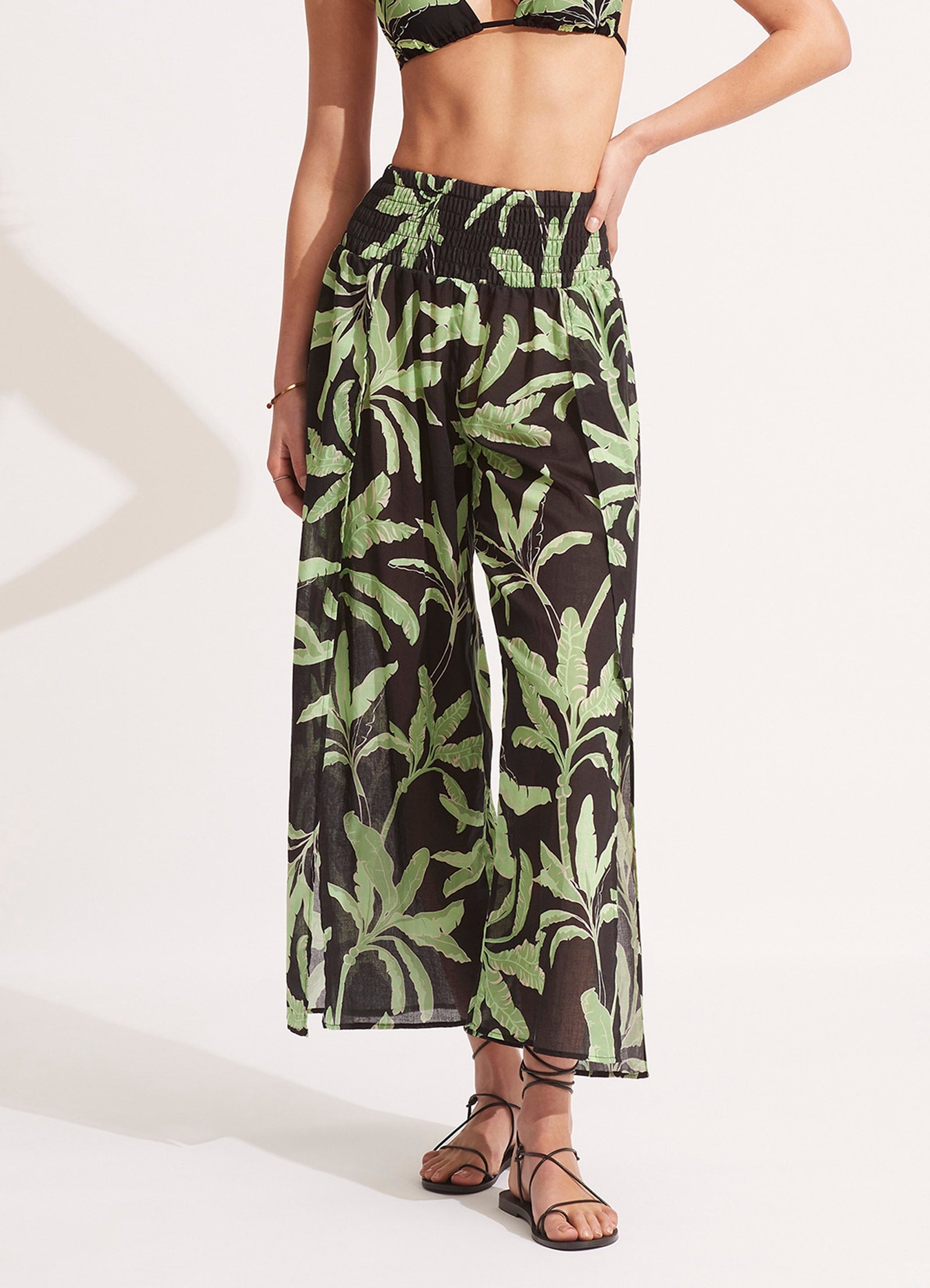 Palm Paradise Wrap Pants - Black | Comfortable & Stylish Women's Lounge Pants for Yoga, Travel & Home Wear