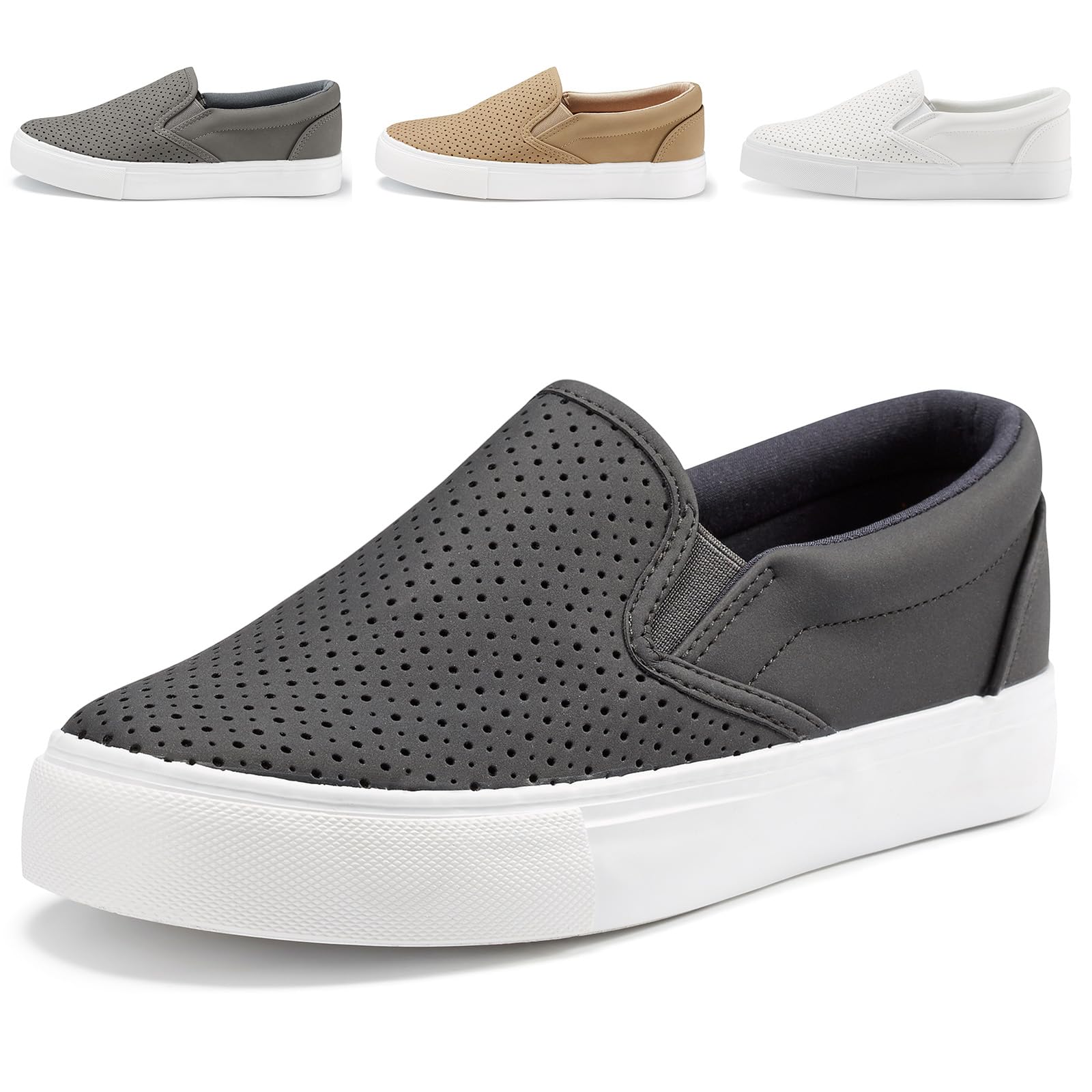 JENN ARDOR Women's Fashion Sneakers - Breathable Perforated Slip-On Flats for Walking, Comfortable Casual Shoes | Perfect for Work, Travel & Everyday Wear
