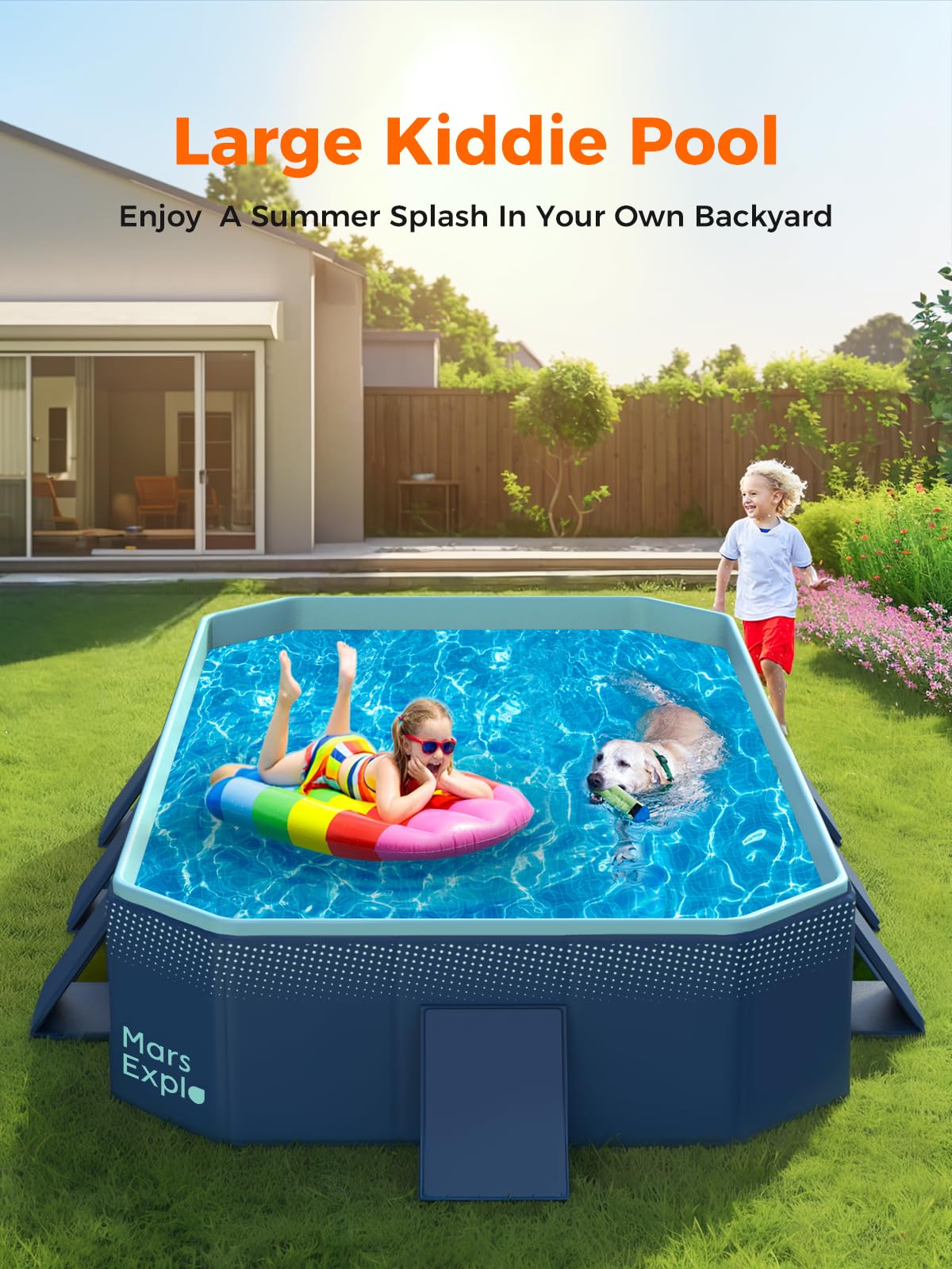 Foldable Non-Inflatable Swimming Pool for Kids & Adults - Extra Large Portable Kiddie Pool, Dog Bath Tub & Family Outdoor Pool (113