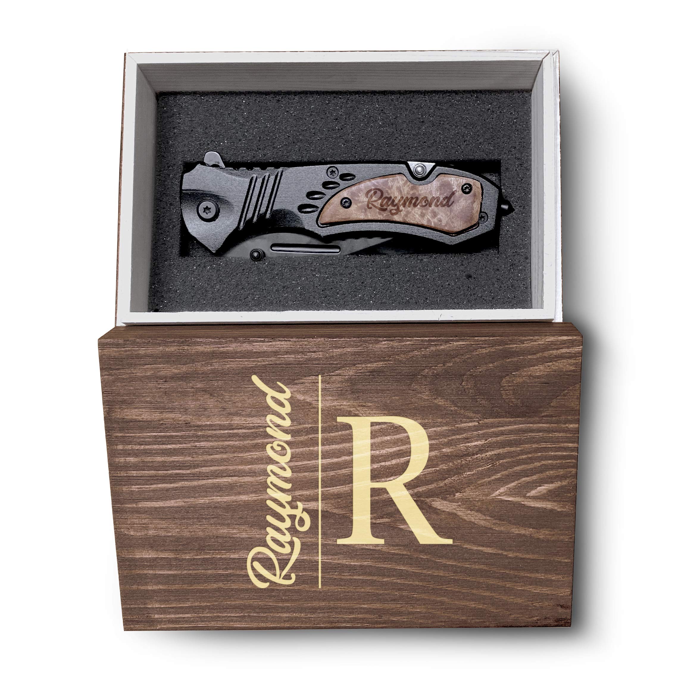Personalized Engraved Knife with Premium Wood Gift Box - Custom Knife for Men, Perfect for Camping, Hunting & Outdoor Adventures