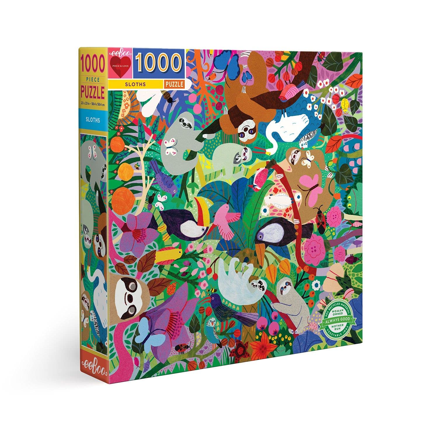 eeBoo Piece and Love Sloths 1000-Piece Square Jigsaw Puzzle for Adults & Families - Premium Glossy Finish, Durable Pieces, Low Dust - Perfect for Relaxation, Family Bonding & Home Decor