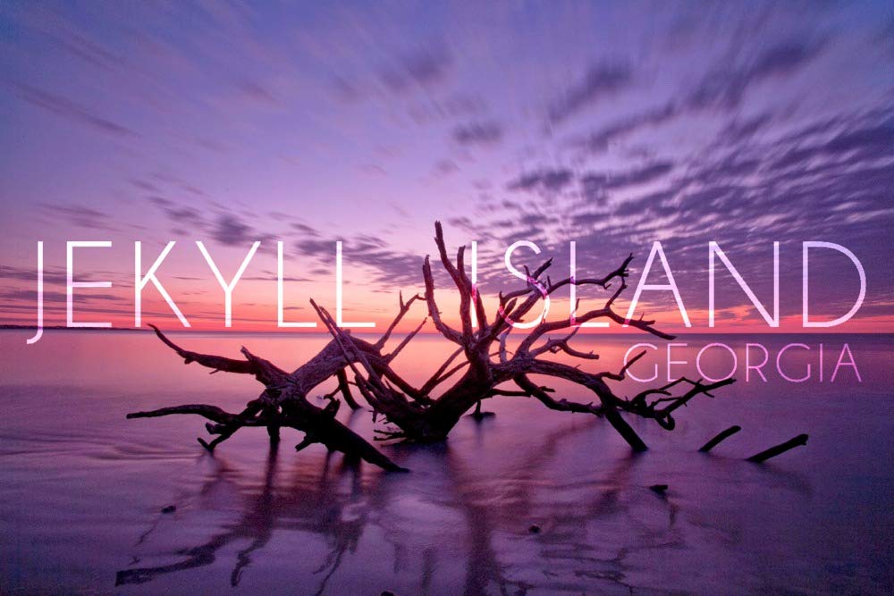 Jekyll Island Georgia Sunset Beach Driftwood Art Print - 24x36 Signed Wall Decor Poster for Living Room, Bedroom & Office