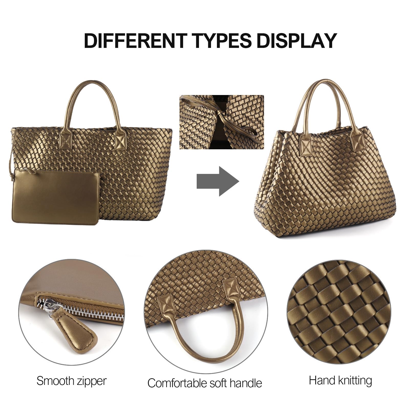 Stylish Retro Woven Tote Bag for Women - Large Capacity Handwoven Vegan Leather Shoulder Bag - Perfect for Travel, Shopping & Everyday Use