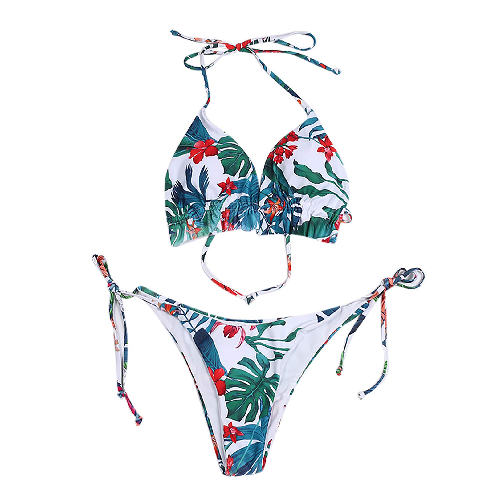 VEFSU Women's Sexy Split Open Back Bikini Set - Printed Strap Swimsuit & Tankini for Beach, Pool, and Summer Vacation