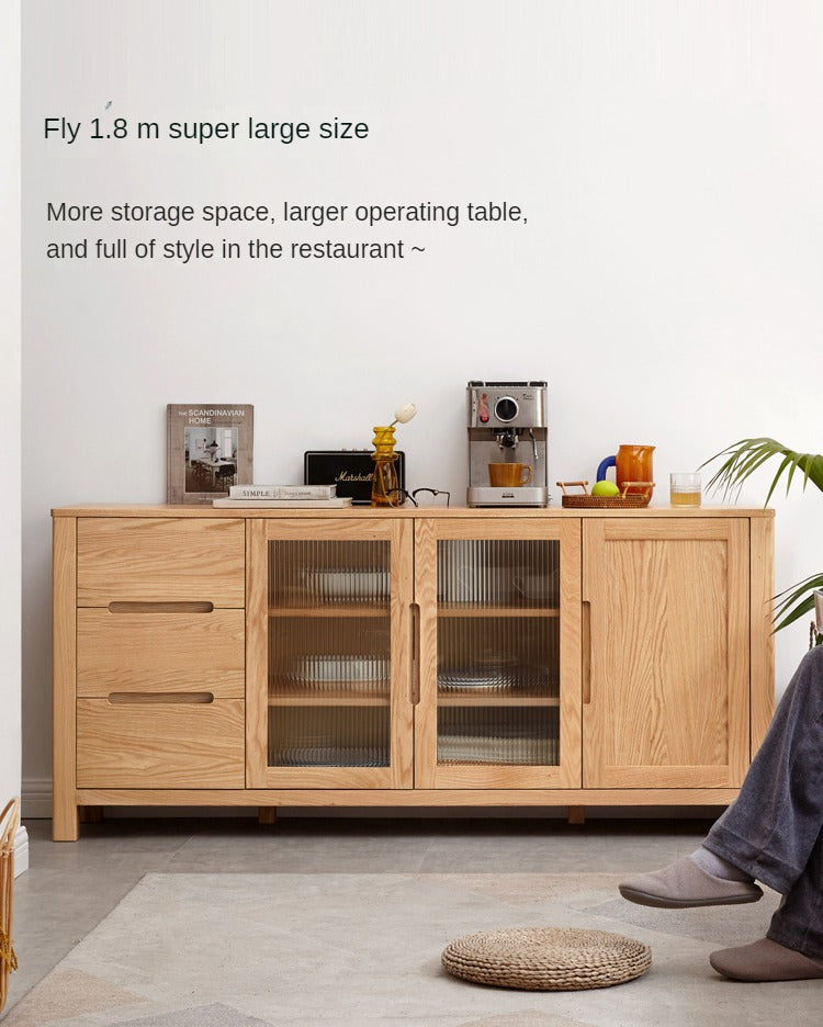 Solid Oak Wood Sideboard Buffet Cabinet - Rustic Farmhouse Dining Room Storage Furniture for Home Decor & Entertaining