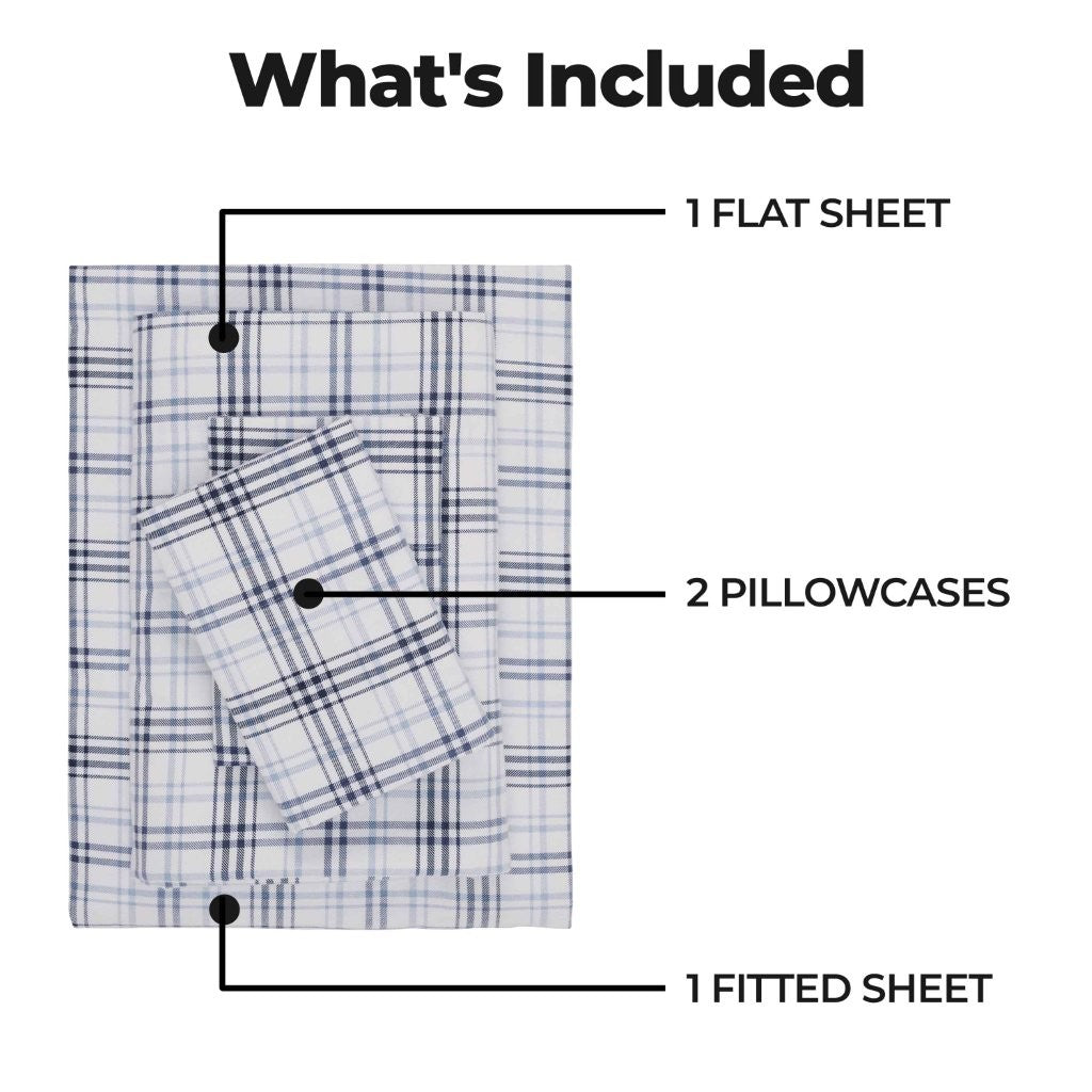 Soft Plaid Flannel Cotton Bed Sheet Set - Classic Farmhouse Style with Deep Pockets - Perfect for Cozy Winter Nights & Rustic Home Decor