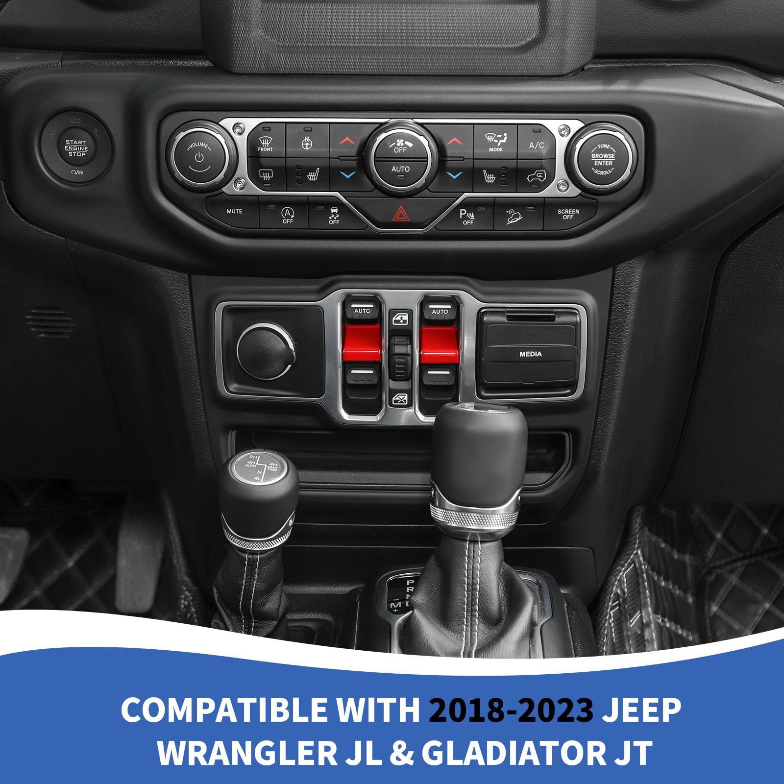 JL Window Switch Cover - Red Center Console Window Lift Switch Button Trim Compatible with 2018-2023 Jeep Wrangler JL JLU & Gladiator JT | Interior Accessories Upgrade for Enhanced Style & Protection | Perfect for Off-Roading & Daily Driving