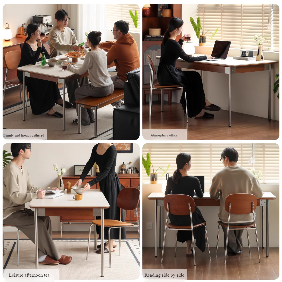 Modern Poplar Solid Wood Bauhaus Dining Table - Minimalist Scandinavian Style for Small Spaces - Perfect for Apartments, Breakfast Nooks & Cozy Dining Areas