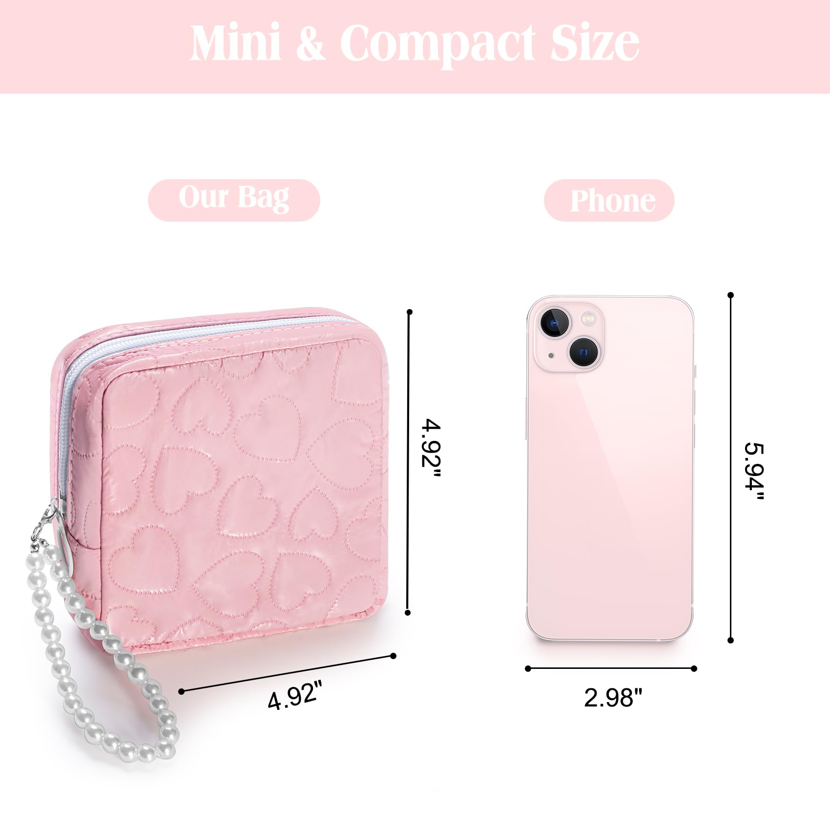 Mini Makeup Bag with Detachable Faux Pearl Chain - Cute Compact Cosmetic Pouch for Purse | Multi-Functional Travel & Everyday Makeup Organizer (Pink) - Perfect for Gym, Office & Weekend Getaways