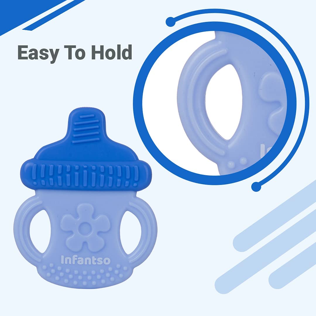 Non-Toxic Food-Grade Silicone Baby Teether for 2+ Months - BPA Free, Pain Relief for Teething Infants (Strawberry Red & Bottle Blue) | Perfect for Soothing Sore Gums at Home or On-the-Go