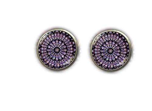 Stained Glass Notre Dame Stud Earrings - Rose Window Inspired Catholic Christian Jewelry for Women | Perfect for Church, Weddings & Religious Occasions