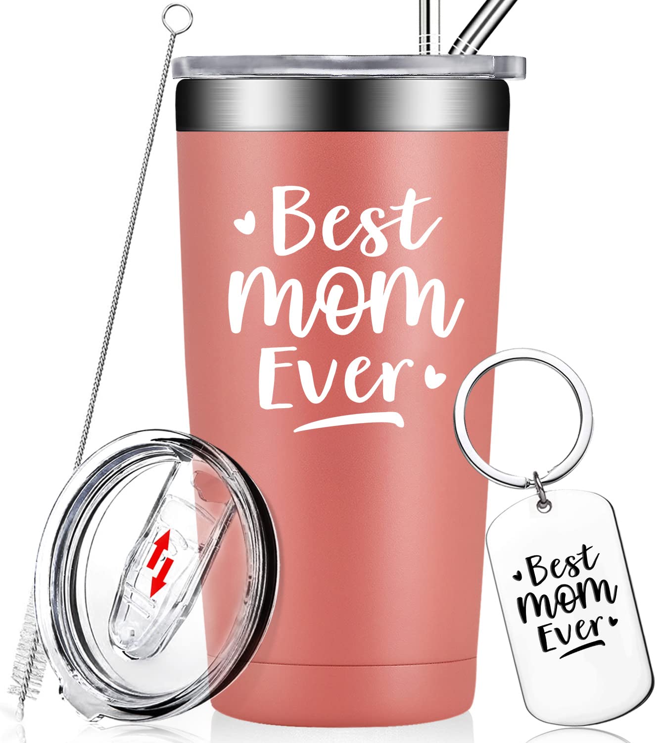 Fufendio Best Mom Ever Tumbler Cup - Insulated Stainless Steel Travel Mug for Coffee & Tea - Perfect Birthday, Mother's Day, Christmas Gift for Mom from Daughter or Son - Ideal for Home, Office & Travel Use