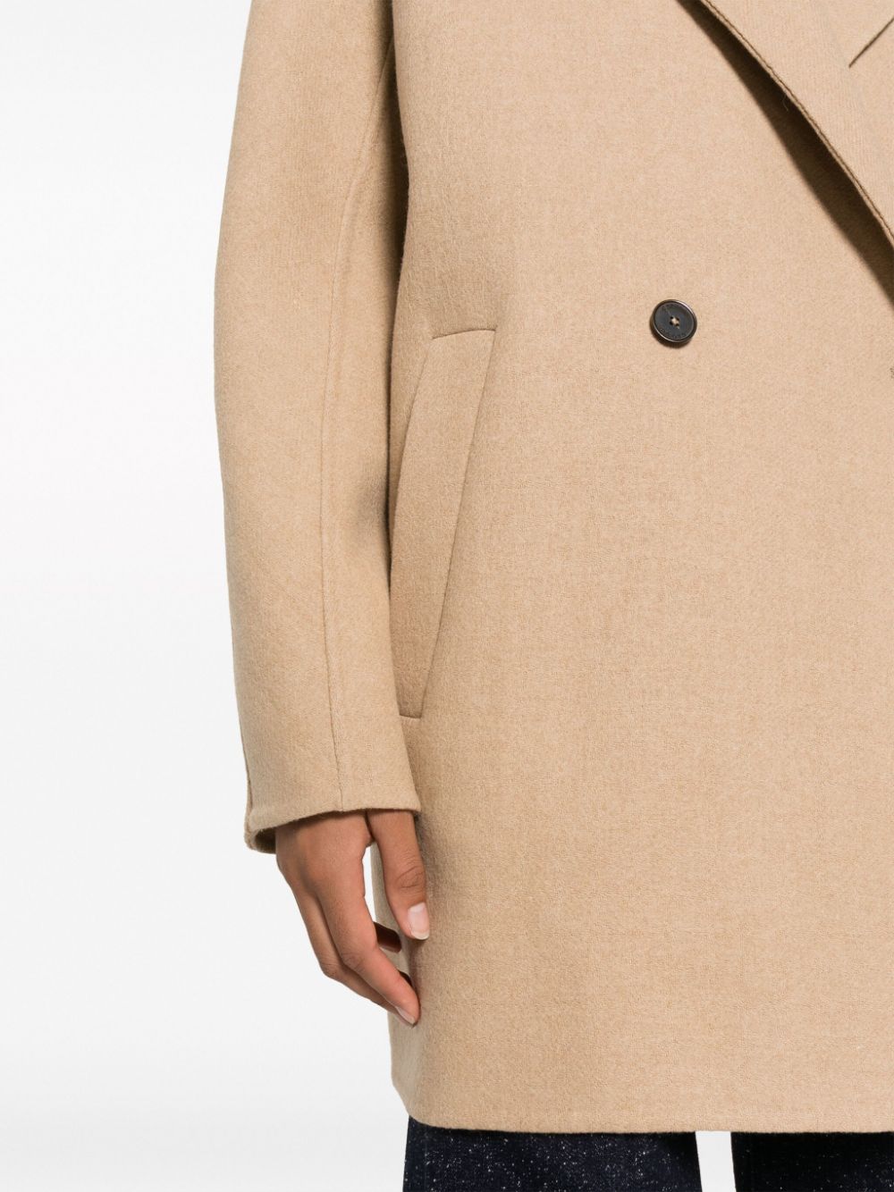 Women's Beige Closed Front Long Coat - Elegant Winter Outerwear for Office, Dating & Special Occasions