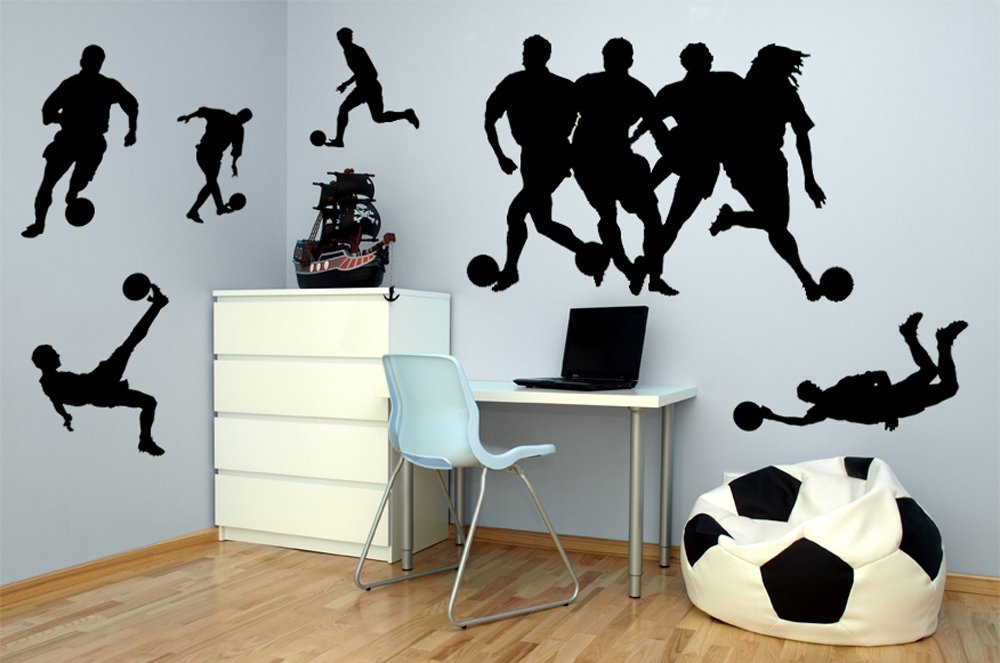 Large Vinyl Peel and Stick Soccer Sports Silhouettes Wall Decal Set (2 Pack) - Perfect for Kids' Room, Game Room & Sports Themed Decor
