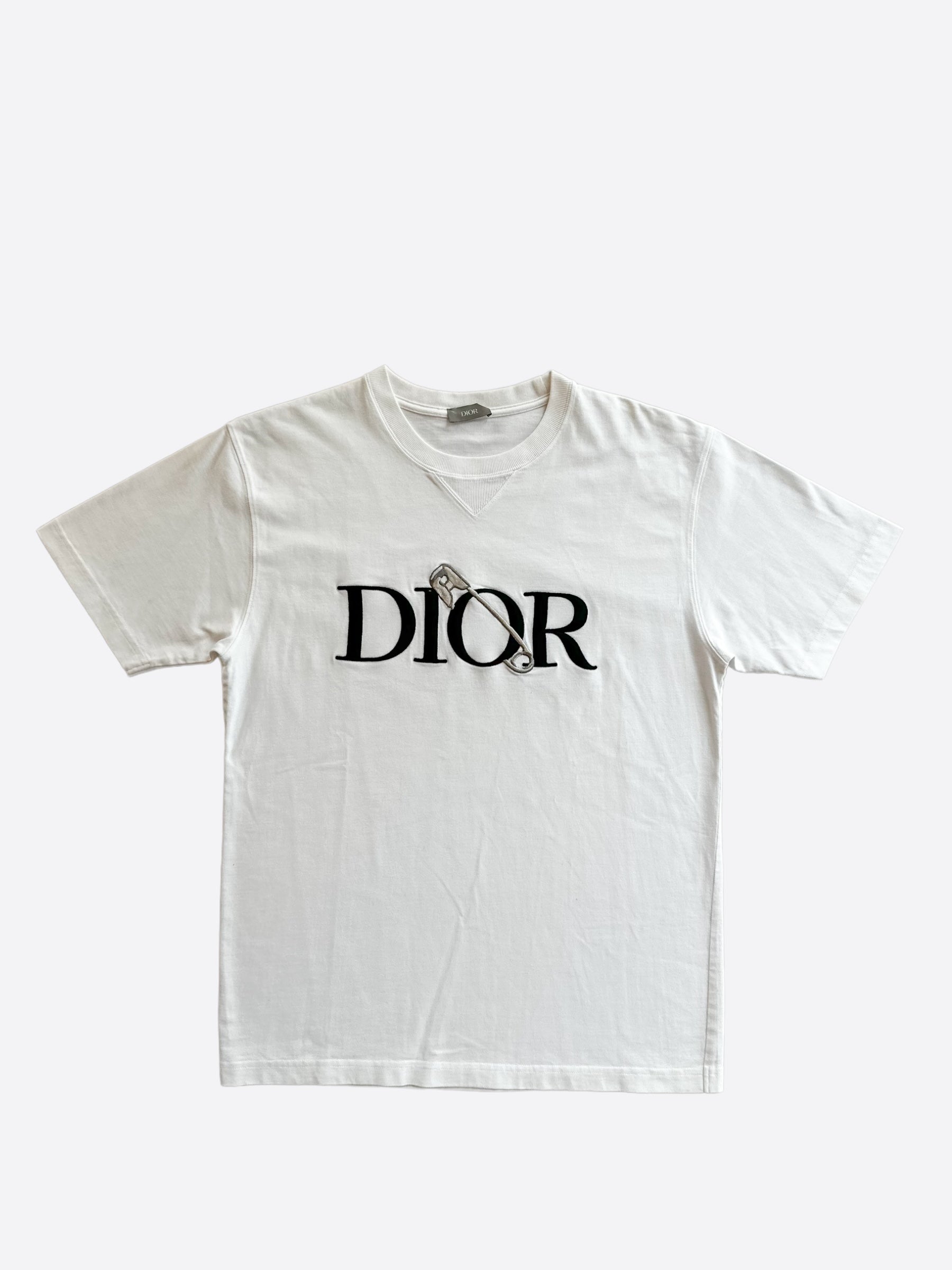 Dior Judy Blame White & Black Pin Embroidered Logo T-Shirt for Men | Luxury Designer Cotton Tee for Casual Wear & Street Style Fashion