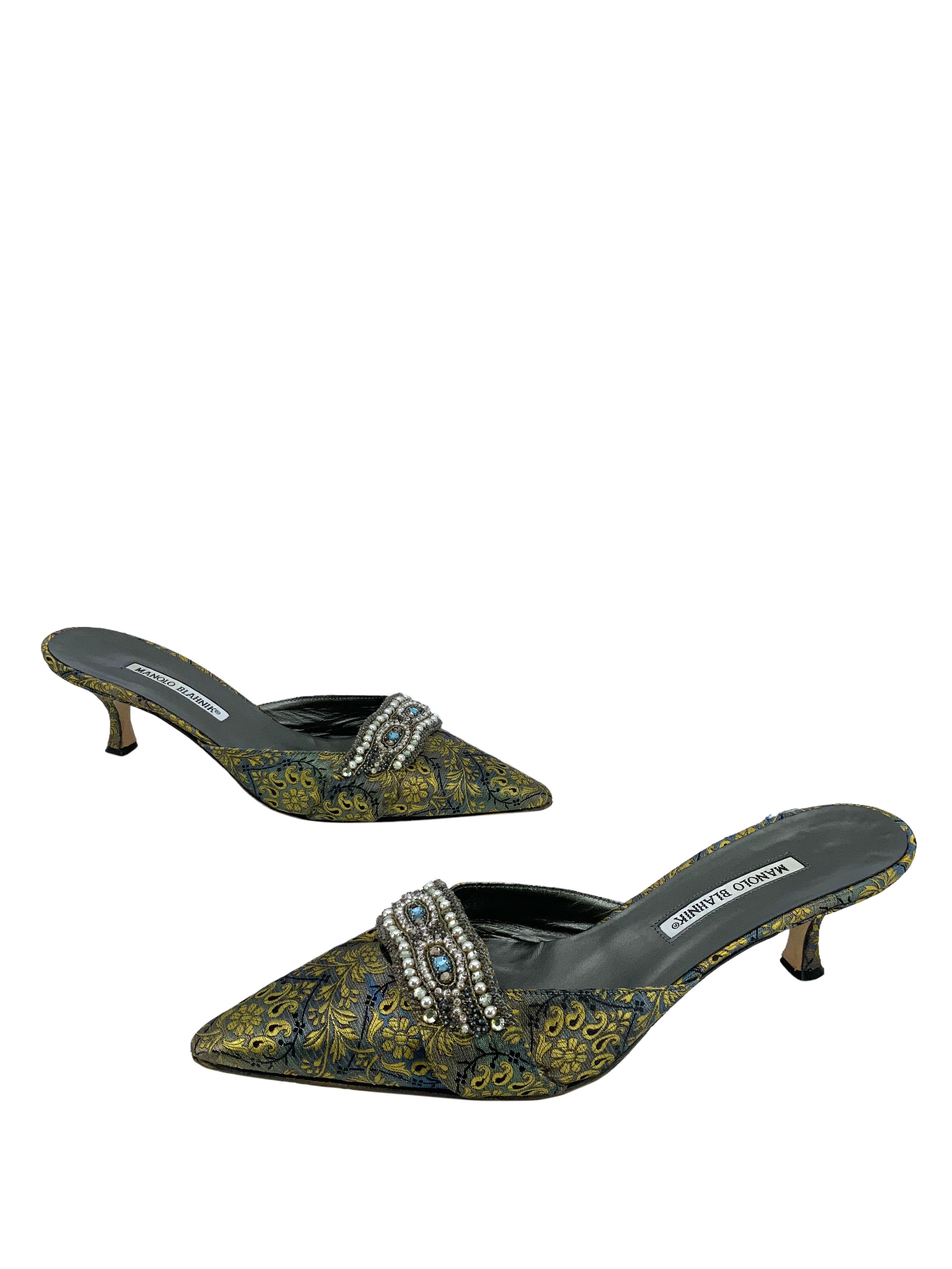 Manolo Blahnik Women's Size 11 Printed Jacquard Embellished High Heel Pumps - Perfect for Weddings, Parties & Special Occasions