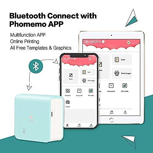 Phomemo M02 Pro Mini Bluetooth Thermal Printer - Portable Pocket Printer with 3 Rolls White Sticker Paper, Wireless Compatible with iOS & Android for Study Notes, Journaling, Office Work, Learning Assistance | Perfect for Students, Teachers & Professionals
