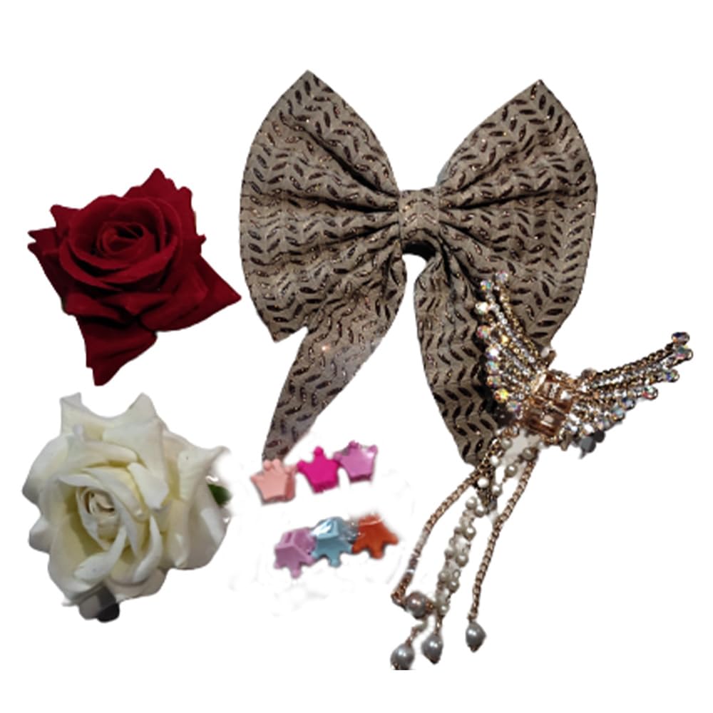 Shubeha Enterprises Hair Clips for Women - 8-Pack Ribbon Hair Clips with Comb Pins, Barrettes & Butterfly Accessories for Girls, Bridal & Party Hairstyles | Perfect for Weddings, Prom, School & Daily Hair Styling