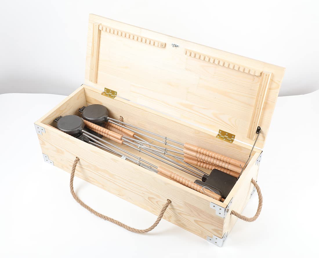 HAWOK Cast Iron Camp Pie Iron Jaffle Iron Set of 10 with Wooden Box - Perfect for Outdoor Camping, Picnics & Backyard BBQs