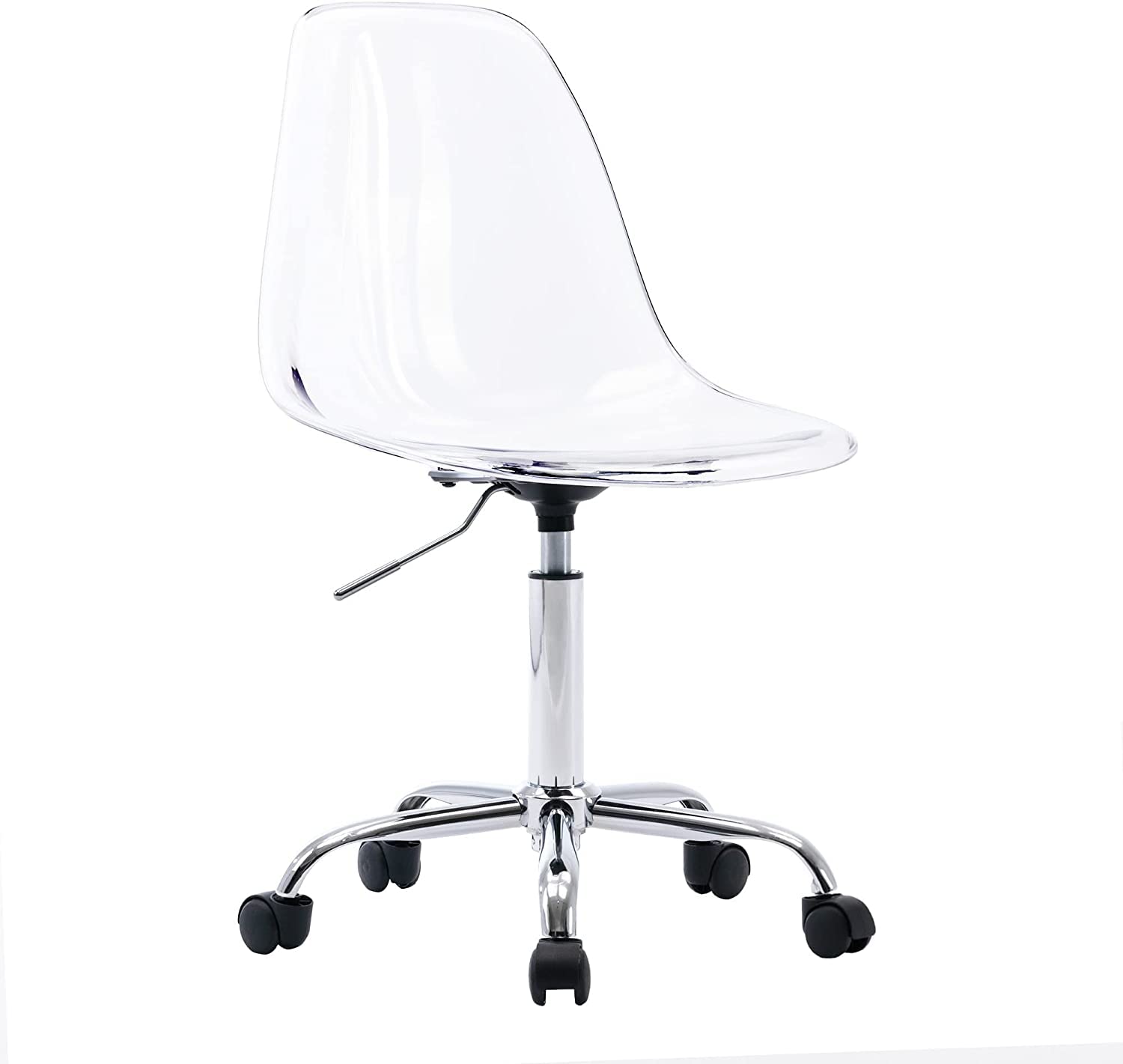 Acrylic Clear Desk Chair - Rolling Armless Swivel Height Adjustable Office Chair with Wheels | Modern Ghost Molded Plastic Design for Home Office, Vanity & Workspace