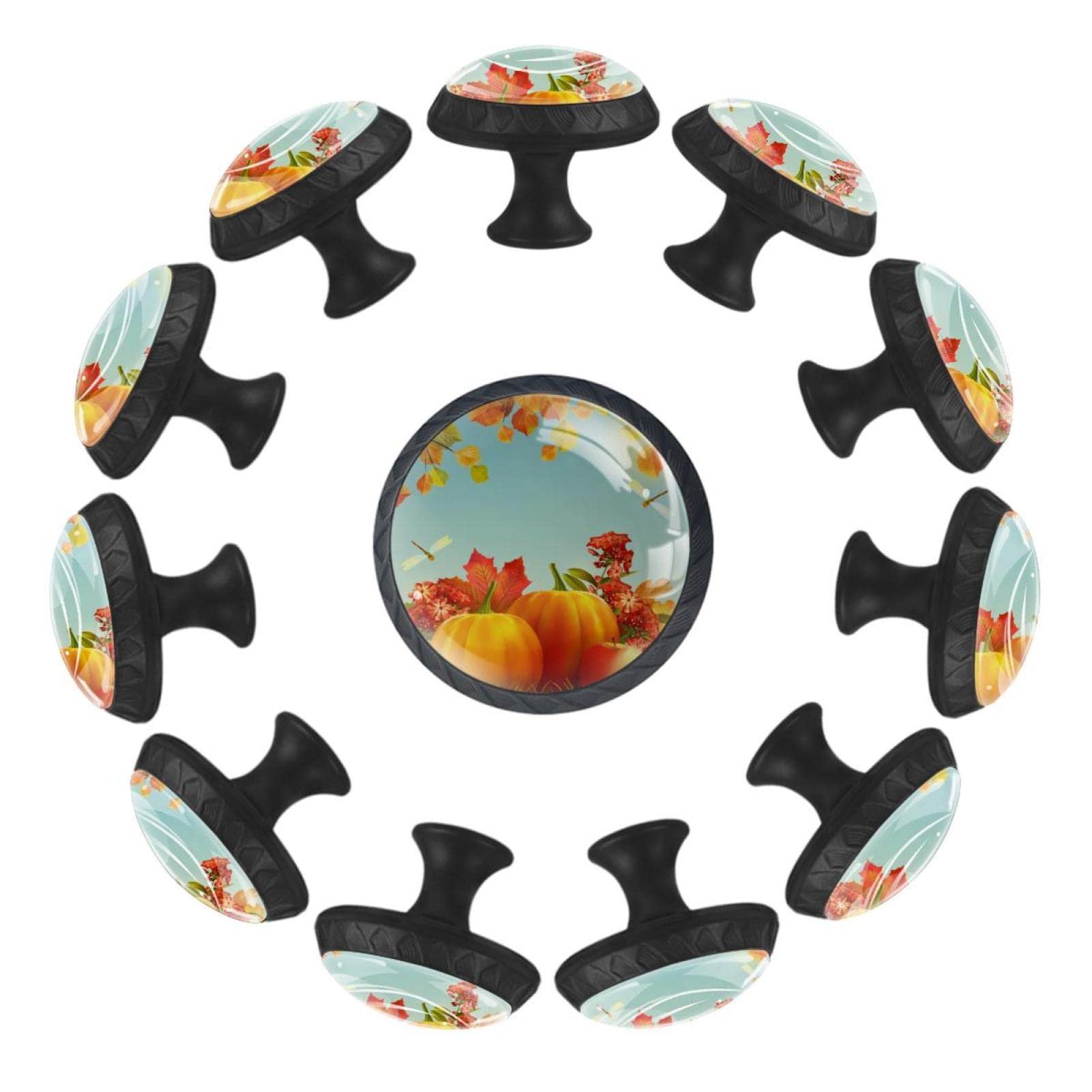 12Pcs Autumn Thanksgiving Pumpkin Cabinet Handles & Drawer Knobs - Vintage Kitchen Cabinet Pulls for Home Decor & DIY Furniture Upgrade