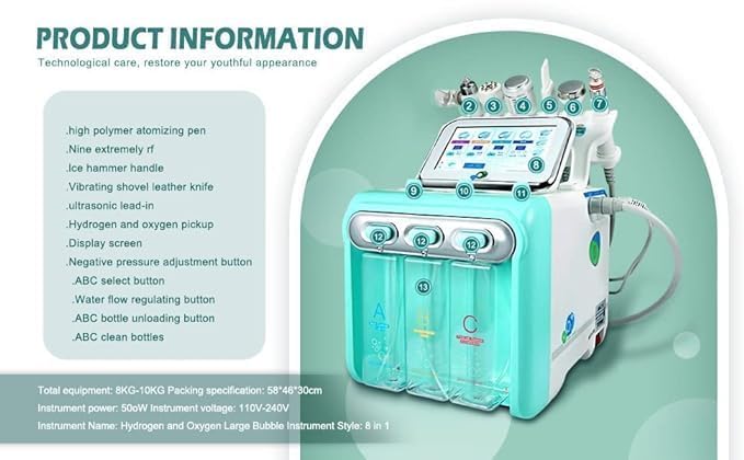 7-in-1 Hydrafacial Machine with Double Motor | Professional Hydra Facial Microdermabrasion Device & Hydra Facial Aqua Peeling Solution Kit (AHA BHA Serum, 1200ml Total - 400ml x 3 Bottles) | For Spa, Salon & At-Home Skincare Treatments