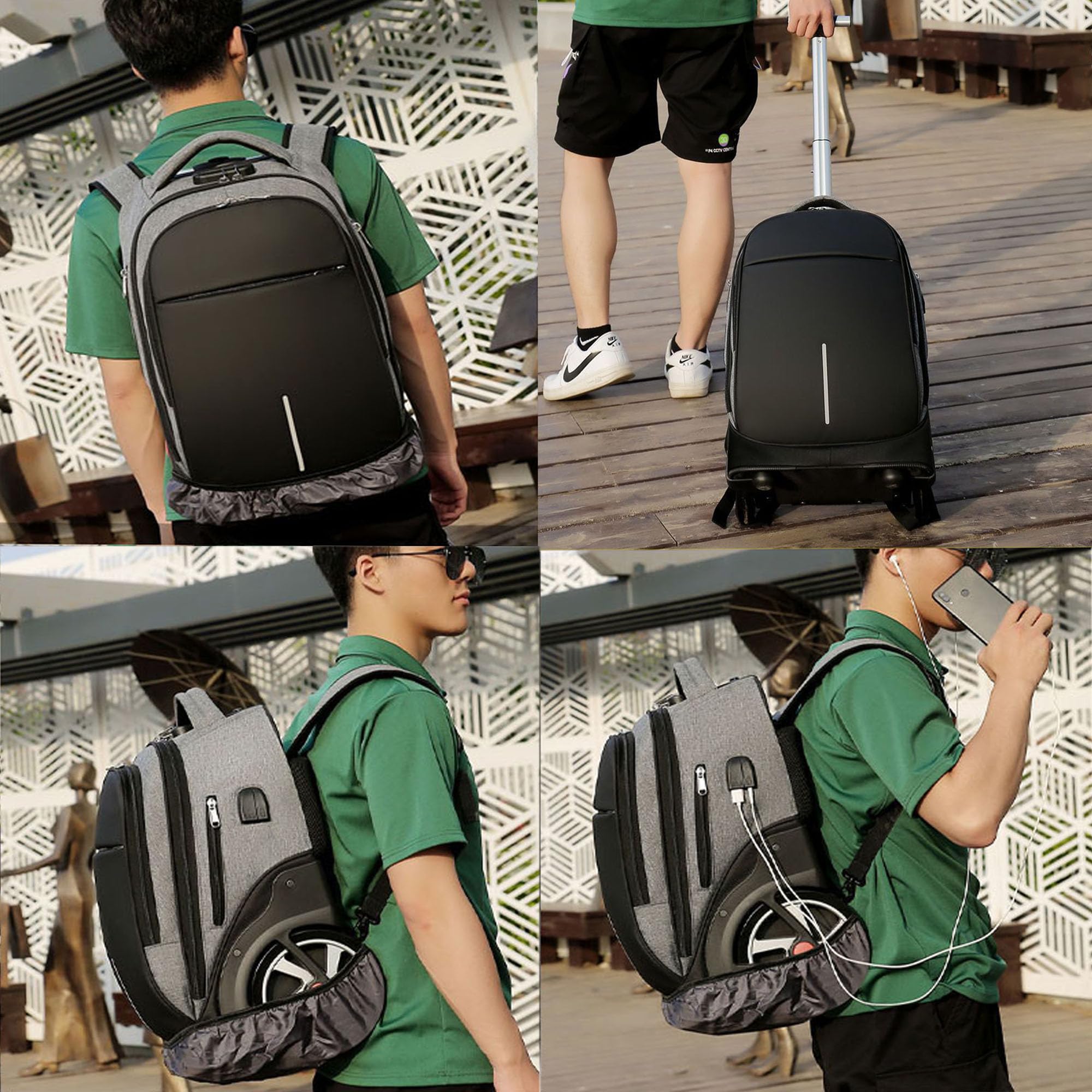 20 Inch Rolling Travel Backpack for Adults - Waterproof Wheeled Backpack with 15.6