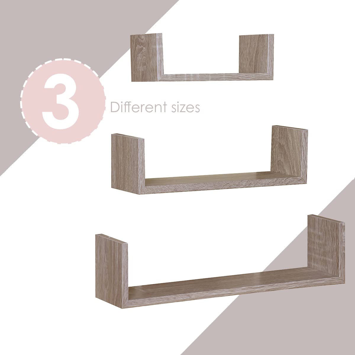 Durable Floating Wood Shelves Set of 3 - Solid Oak Wall Shelves for Living Room, Bedroom, Kitchen Storage & Decor