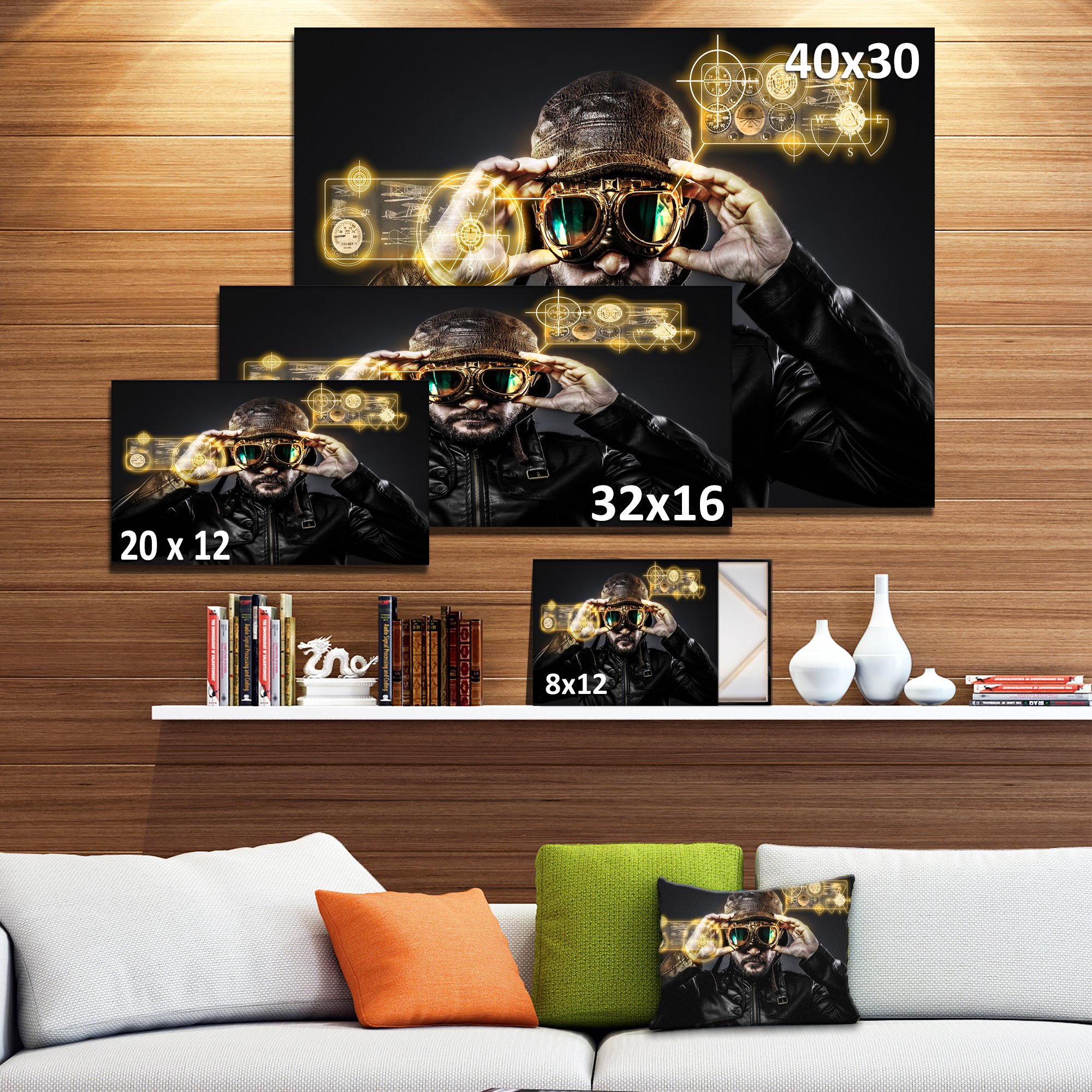 Fighter Pilot with Hat & Glasses - Abstract Portrait Canvas Wall Art Print - Perfect for Home Office Decor, Man Cave, or Aviation Enthusiast Gift