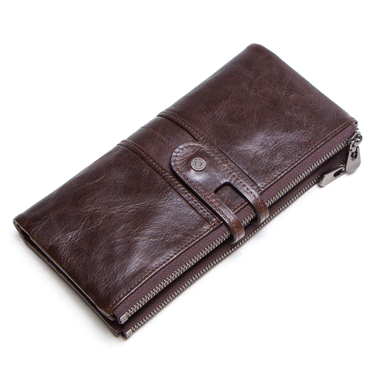 Genuine Leather Men's Wallet Organizer - RFID Blocking Credit Card Holder, Phone & Checkbook Pocket, Zipper Coin Purse for Daily Use, Travel & Business