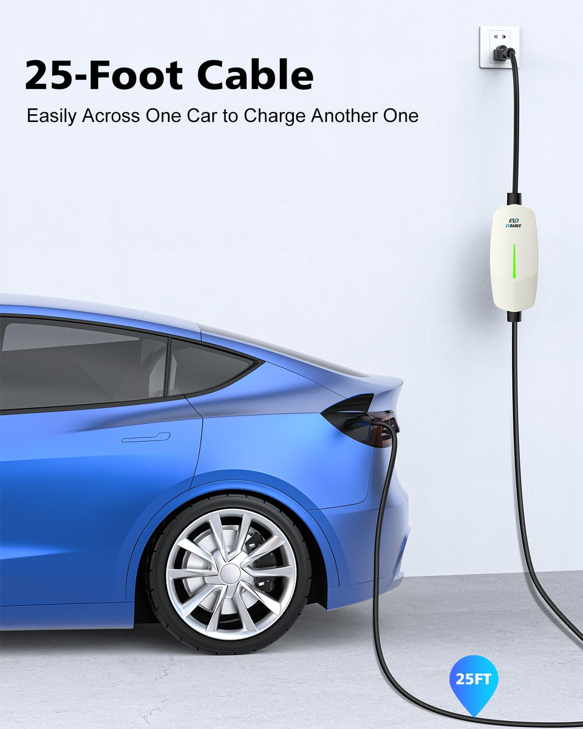 Tesla Level 1 EV Charger - 16A 110V-240V Portable Charging Cable with NEMA 6-20 & 5-15 Plug, 25FT Cord for Tesla Model S/3/X/Y - Home & Travel Charging Solution (White)