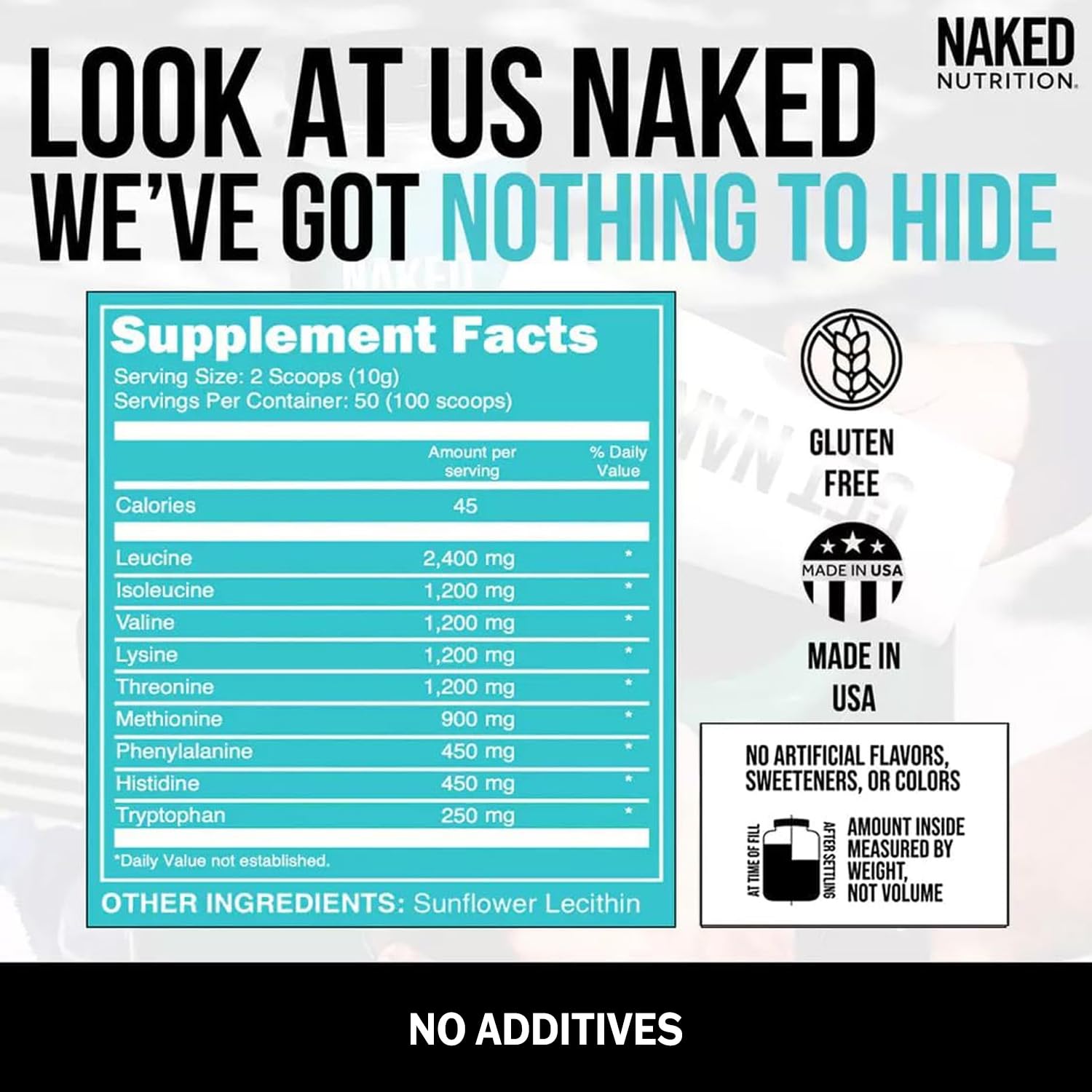 Naked EAAs Amino Acids Powder - 50 Servings, Vegan Unflavored Essential Amino Acids Supplement (500g) - All Natural, Instantized EAAs for Muscle Recovery & Workout Performance | Pre/Post-Workout, Fitness & Active Lifestyle