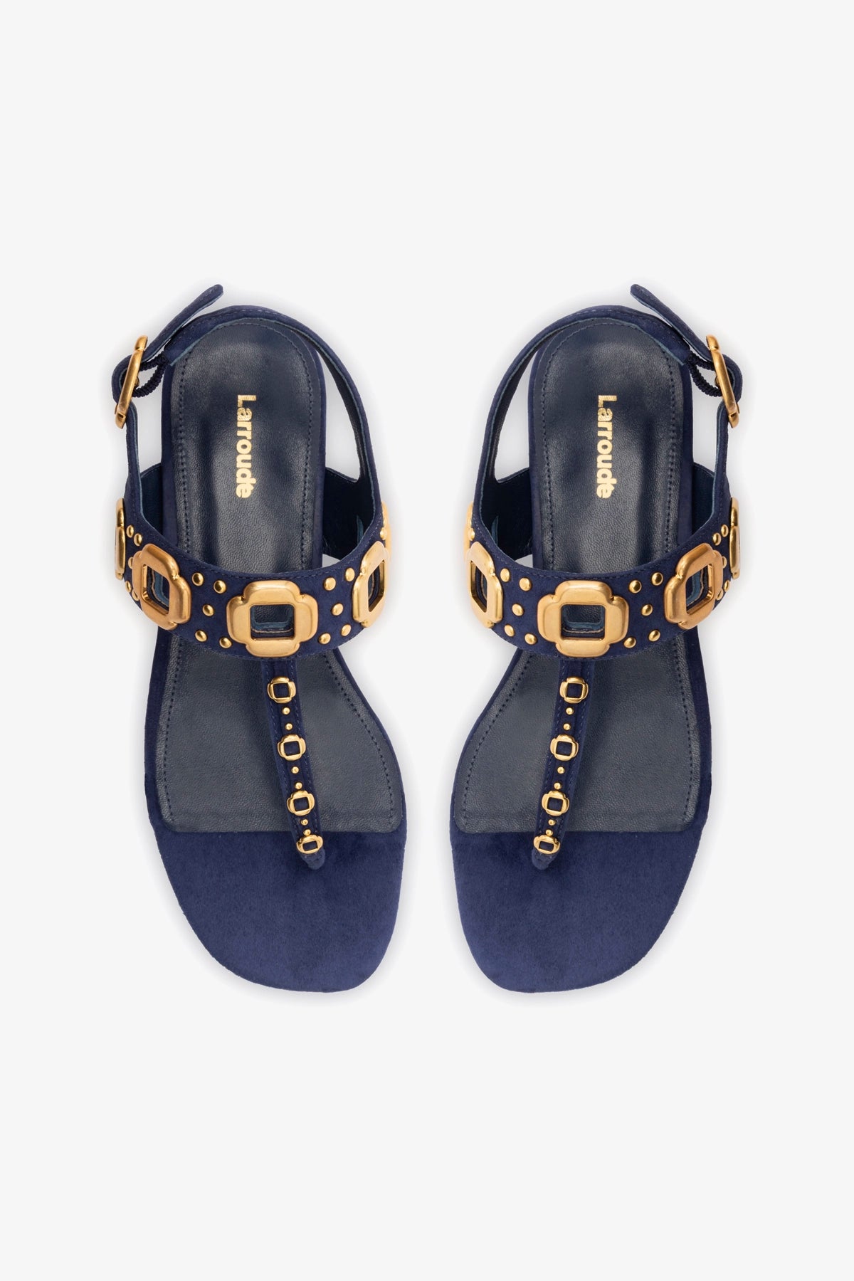 Milan Studs Thong Sandals for Women - Navy Blue Suede Beach Sandals, Comfortable Summer Flip Flops for Pool, Vacation & Casual Outfits