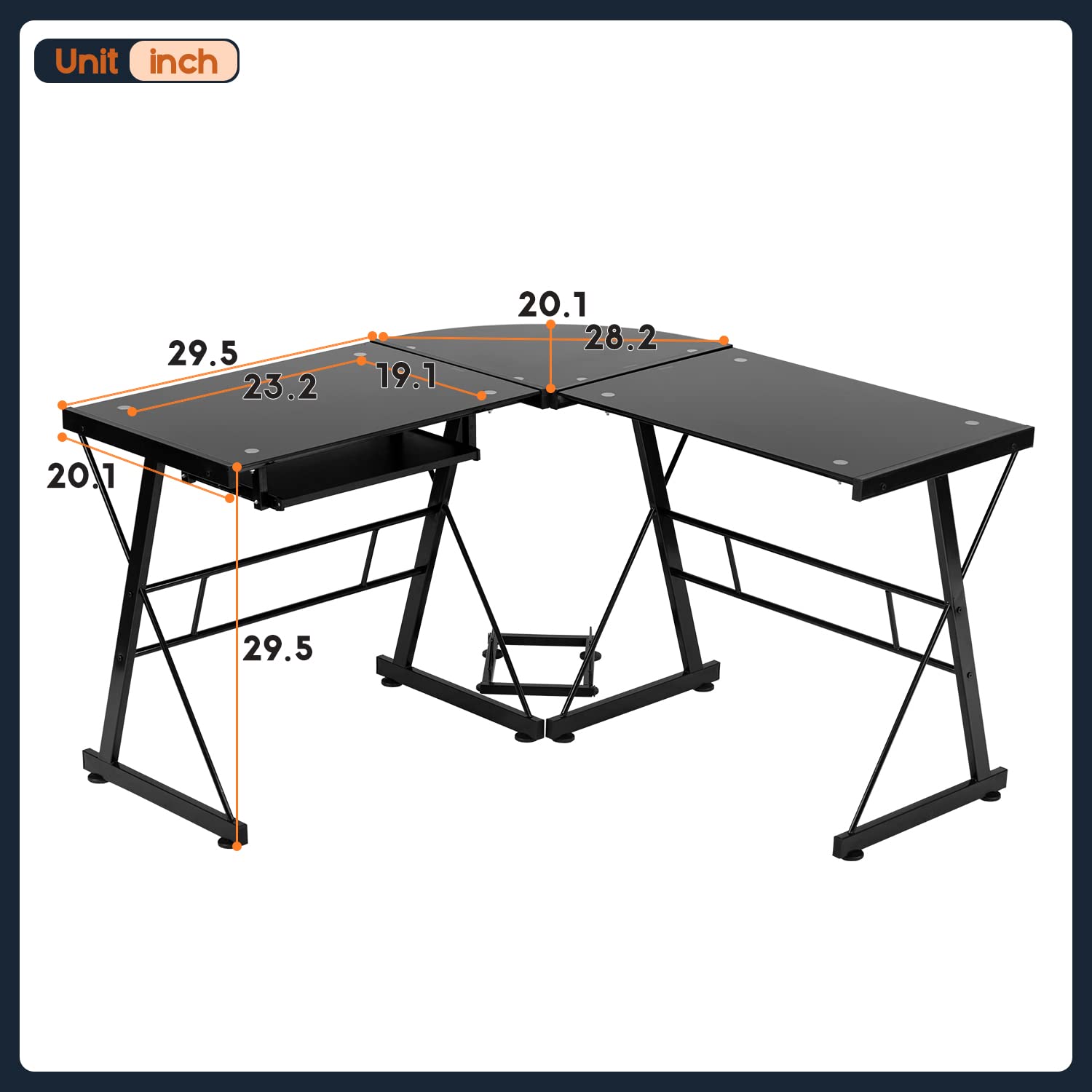 Black L-Shaped Corner Computer Desk with Tempered Glass Top - Home Office Gaming Workstation, Study Writing Table with Keyboard Tray & CPU Stand - Perfect for Small Spaces & Multi-Monitor Setups