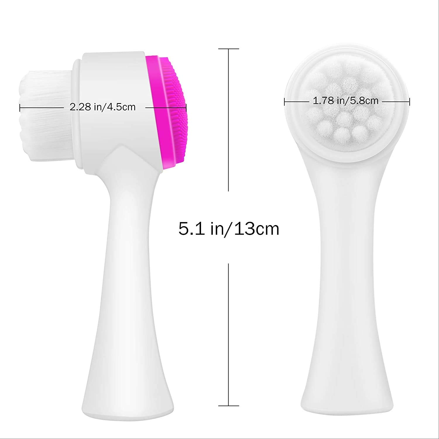 TREXEE 2 in 1 Facial Cleansing Brush - 3D Double-Sided Silicone & Soft Bristles for Deep Cleansing, Exfoliating, Makeup Removal & Acne Care (White) | Perfect for Daily Skincare & Spa-Like Facial Massage at Home
