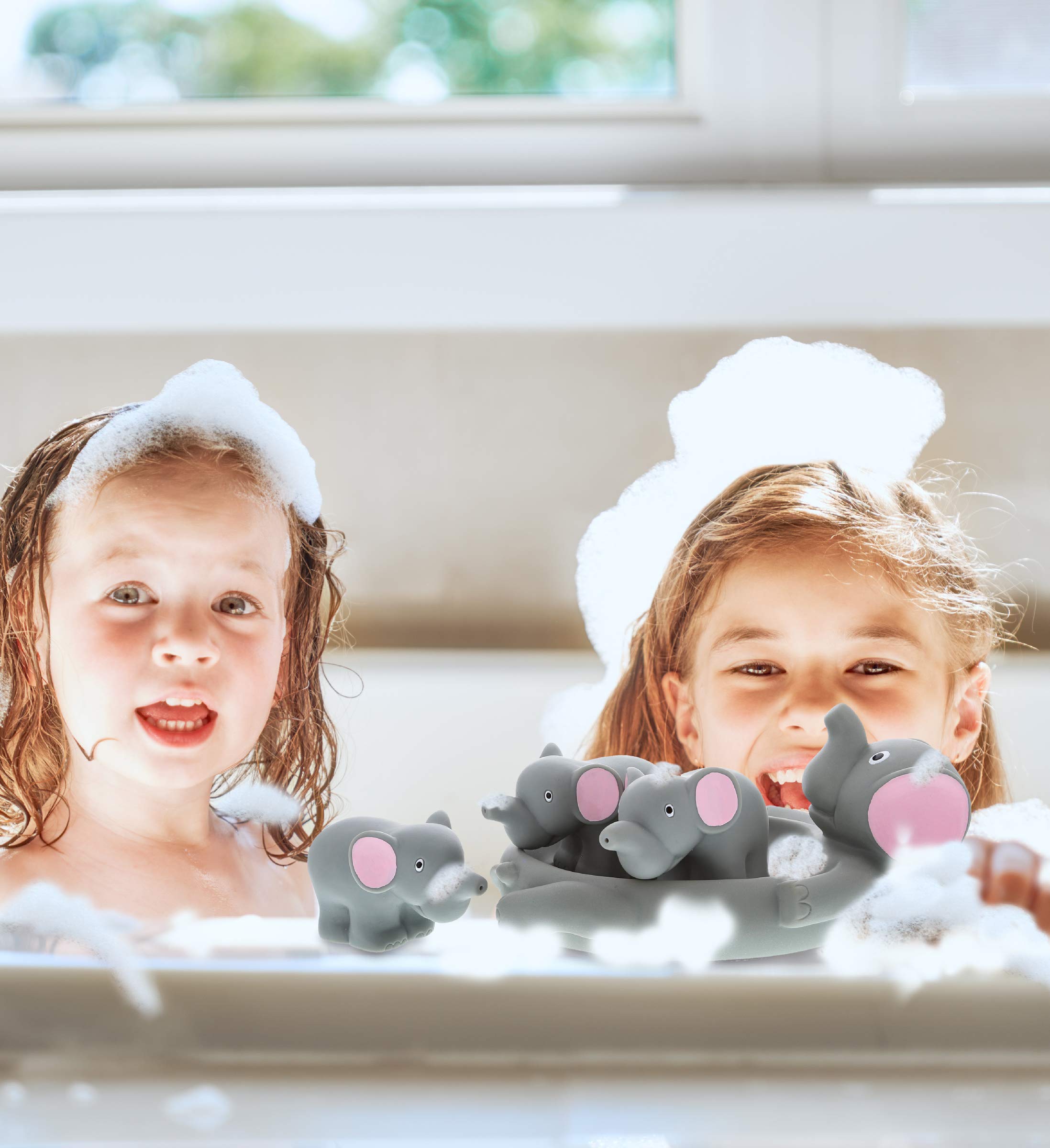 DolliBu Elephant Family Animal Bath Squirters - 4 Piece Rubber Bath Toy Set for Kids, Floating Water Squirt Toys for Bathtime & Pool Fun, Safe BPA-Free Bath Toys for Toddlers Boys & Girls (Gray Elephant) - Perfect for Sensory Play, Bath Time Learning & Outdoor Water Activities