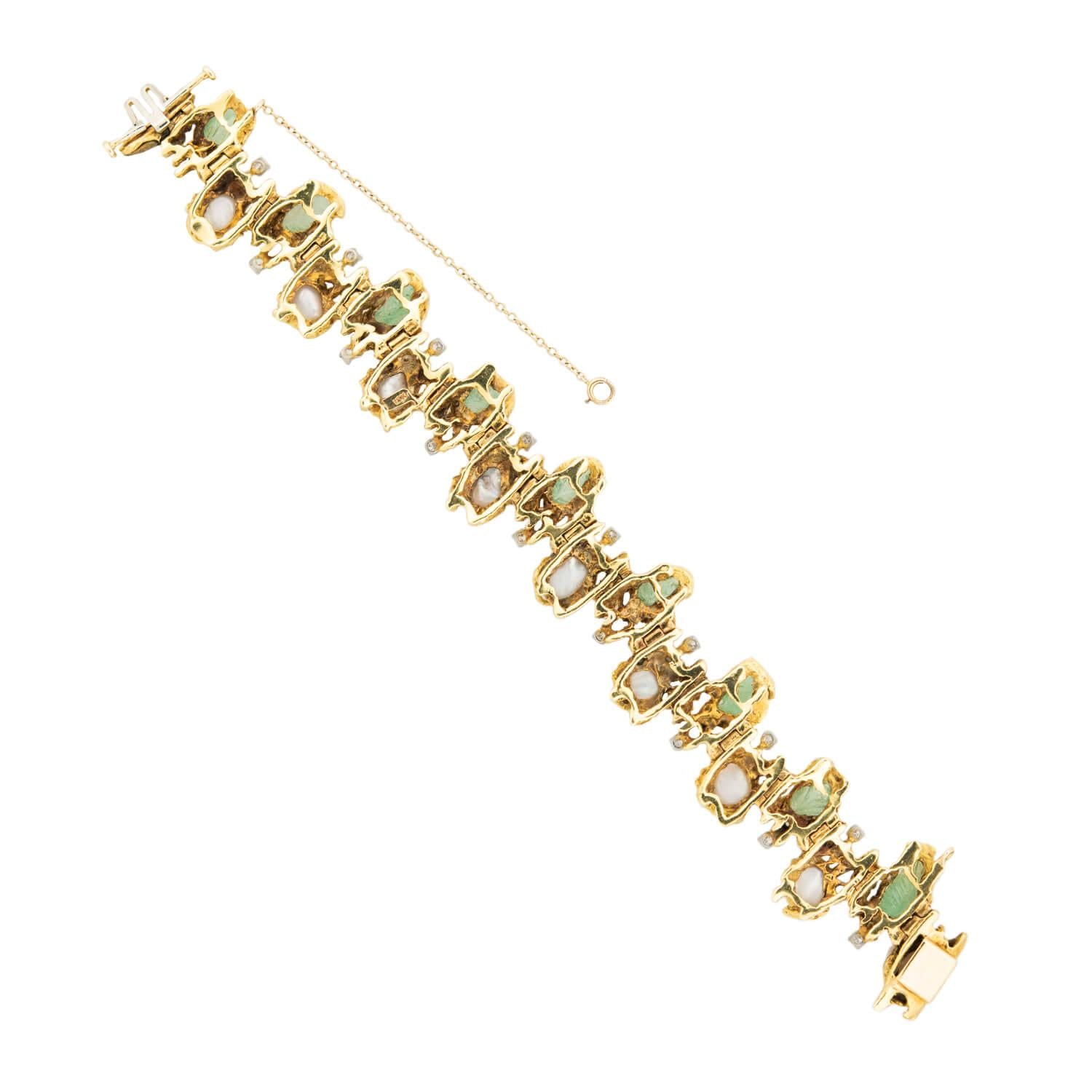 Vintage 18k Gold Emerald Pearl Diamond Bracelet for Women - Elegant Jewelry Gift for Anniversary, Wedding & Special Occasions