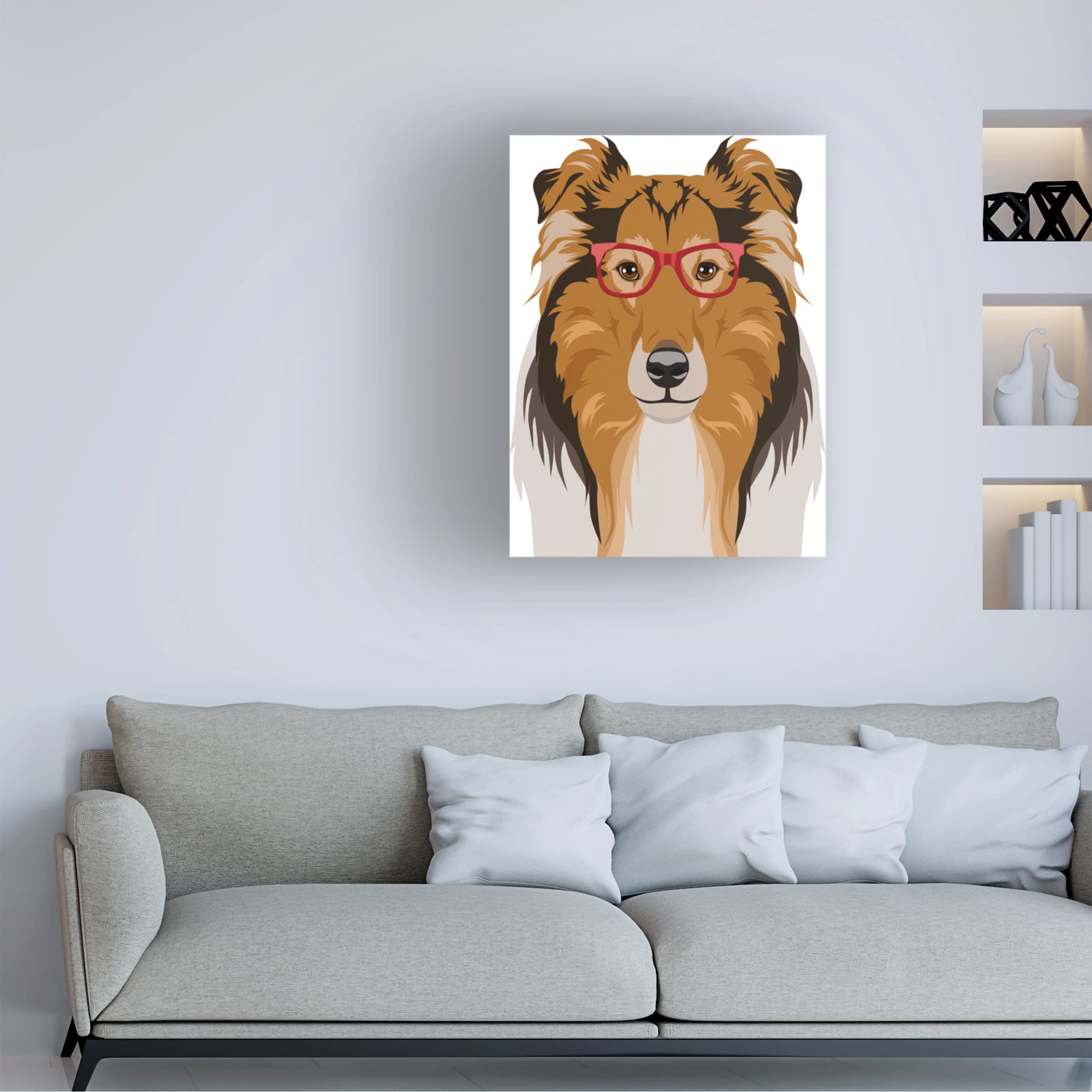 Trademark Fine Art 'Rough Collie Wearing Hipster Glasses' Canvas Wall Art Print by Furbaby Affiliates - Perfect for Pet Lovers, Living Room Decor & Unique Gift Idea