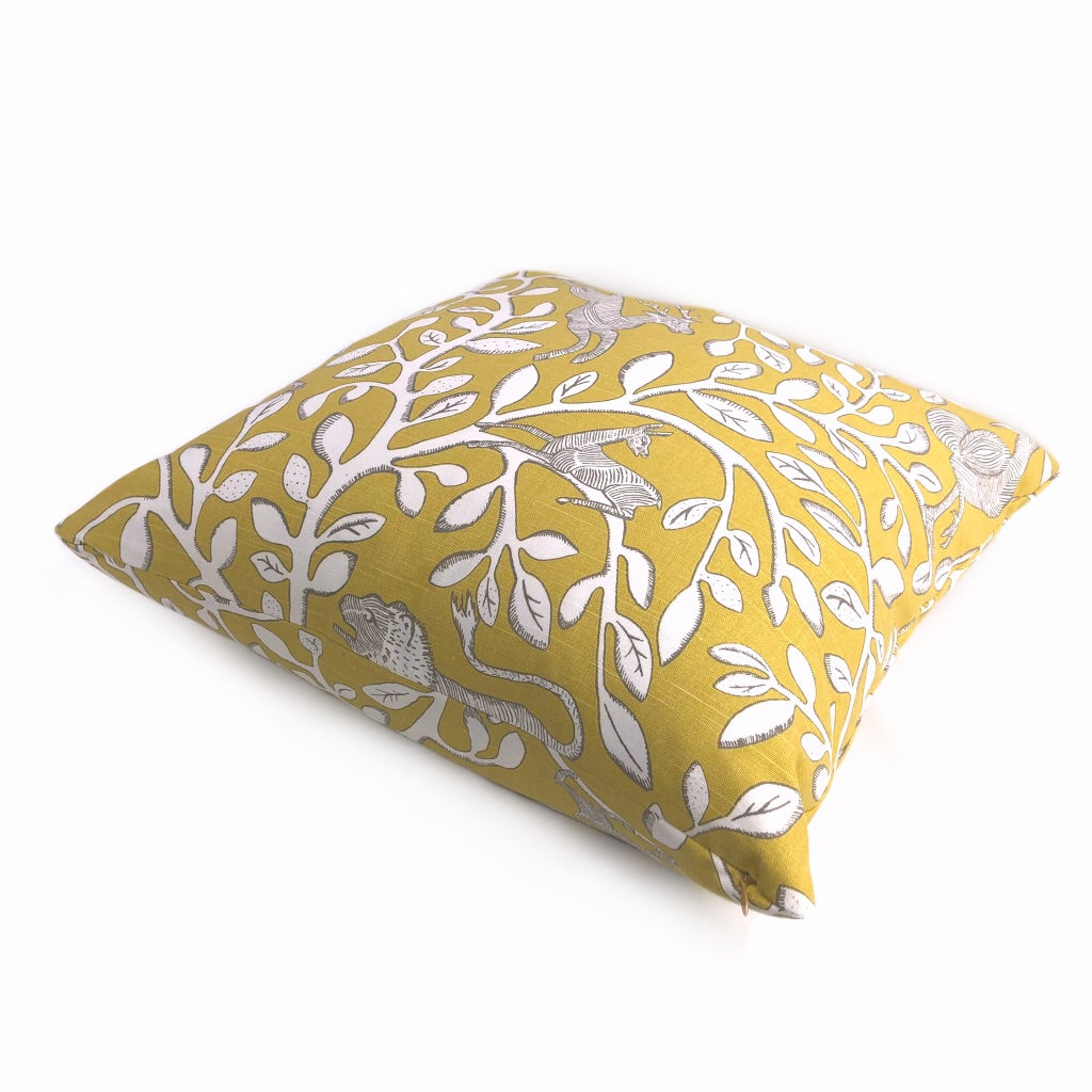 Dwell Studio Pantheon Folk Art Animals Forest Yellow Cream Pillow Cover - Decorative Throw Pillow for Living Room, Bedroom, Nursery & Home Decor