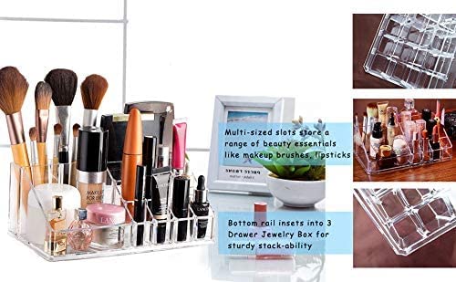 PRUTHA® 16 Grid Clear Acrylic Lipstick Organizer & Nail Polish Holder - 16 Compartment Makeup Storage Box for Lip Gloss, Cosmetics, Jewelry - Perfect for Vanity, Bathroom, and Travel Organization
