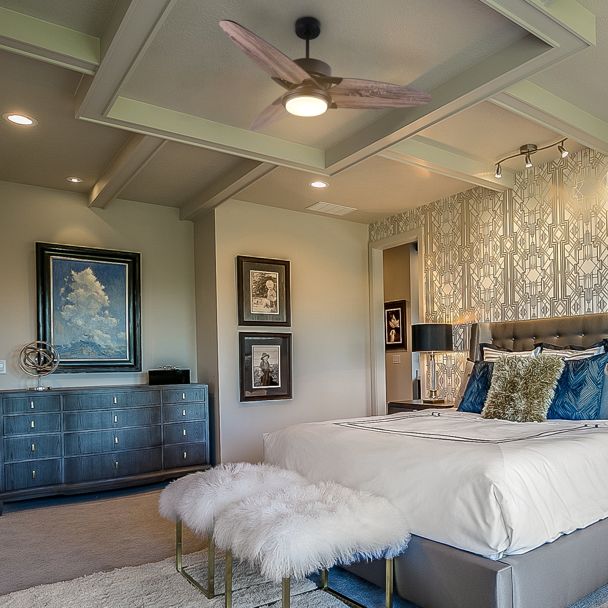 Maxwell 52 Inch Ceiling Fan with Light Kit and Remote Control - Quiet Reversible DC Motor for Bedroom, Living Room, and Outdoor Patio