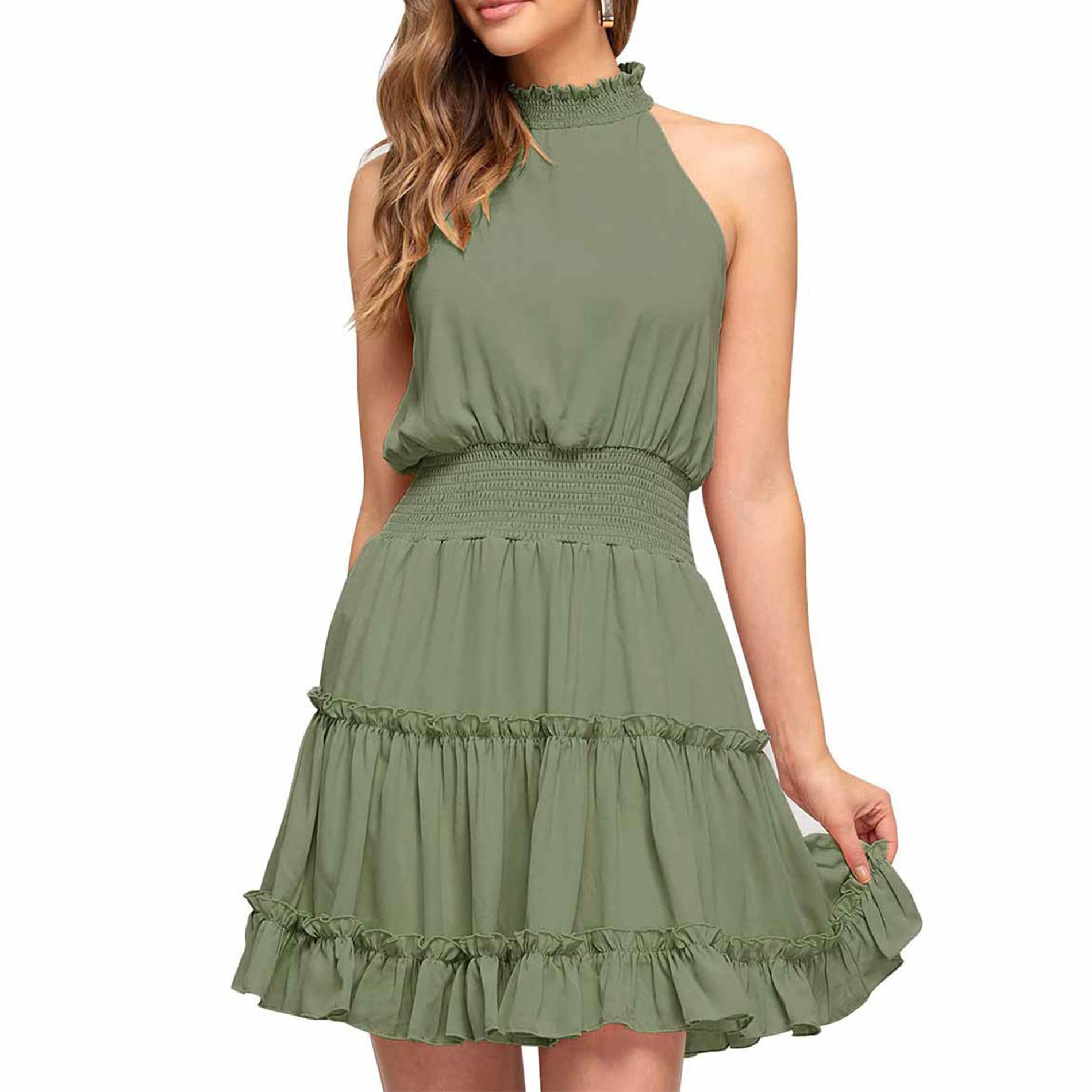 Songling Halter Neck Mini Dress - Summer Sleeveless Sundress with Elastic Waist & Swing Skirt | Beachwear, Vacation Outfit, Party Dress for Women