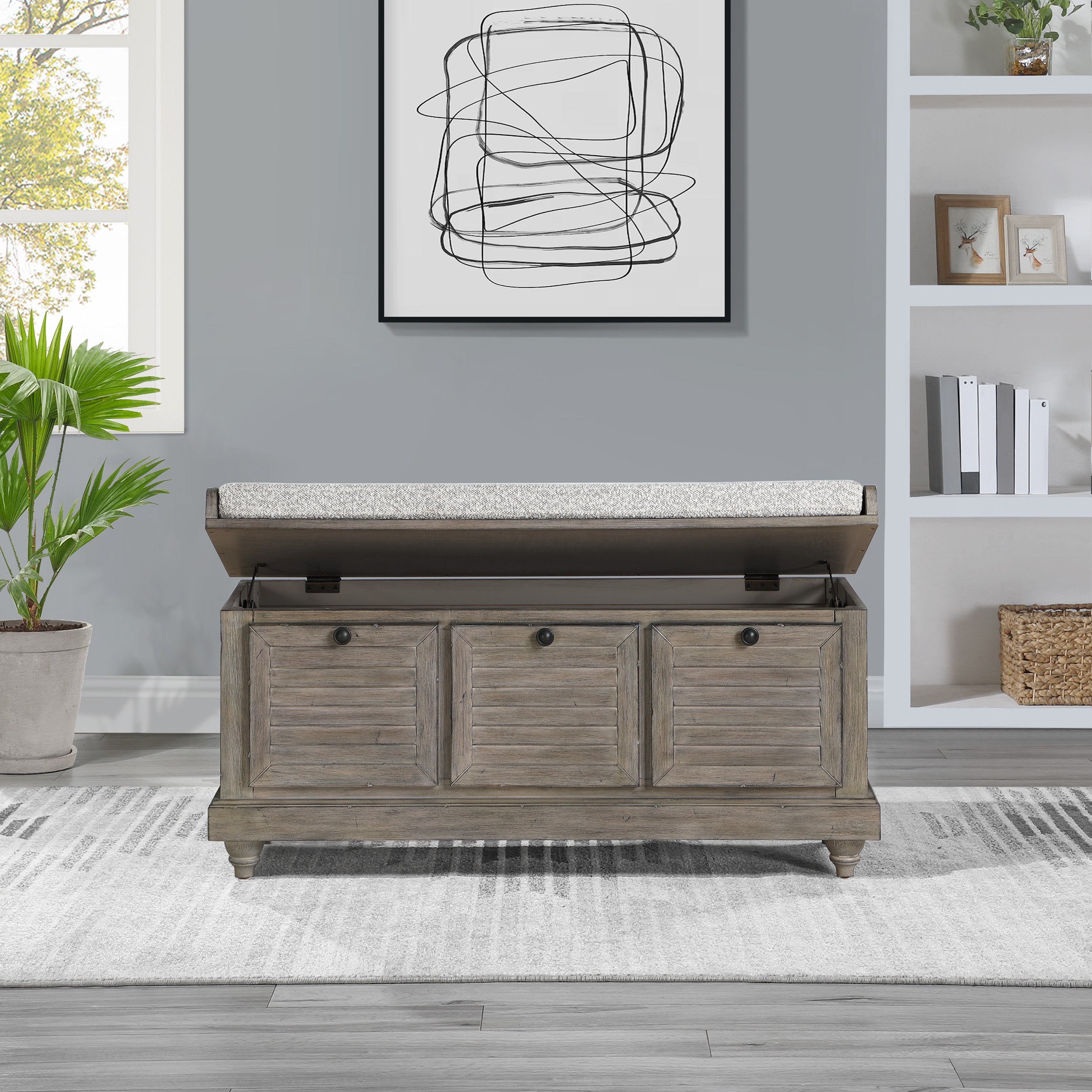 Office Star OSP Designs Dover Storage Bench with Seat - 2-Tier Organizer for Entryway, Living Room & Bedroom - Durable Fabric & Wood Frame for Home Storage Solutions [DOV]