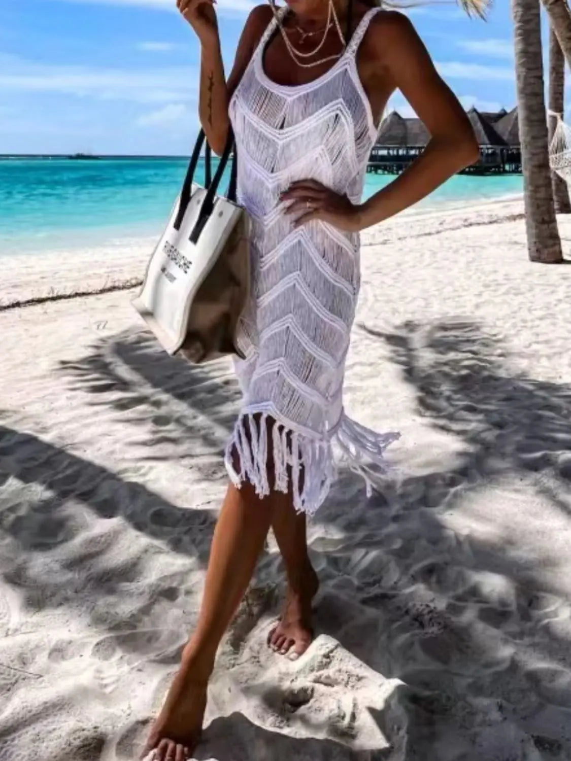 Stylish Fringe Scoop Neck Cover Up - Boho Beach Dress for Women | Perfect for Pool Parties, Vacations & Summer Outfits