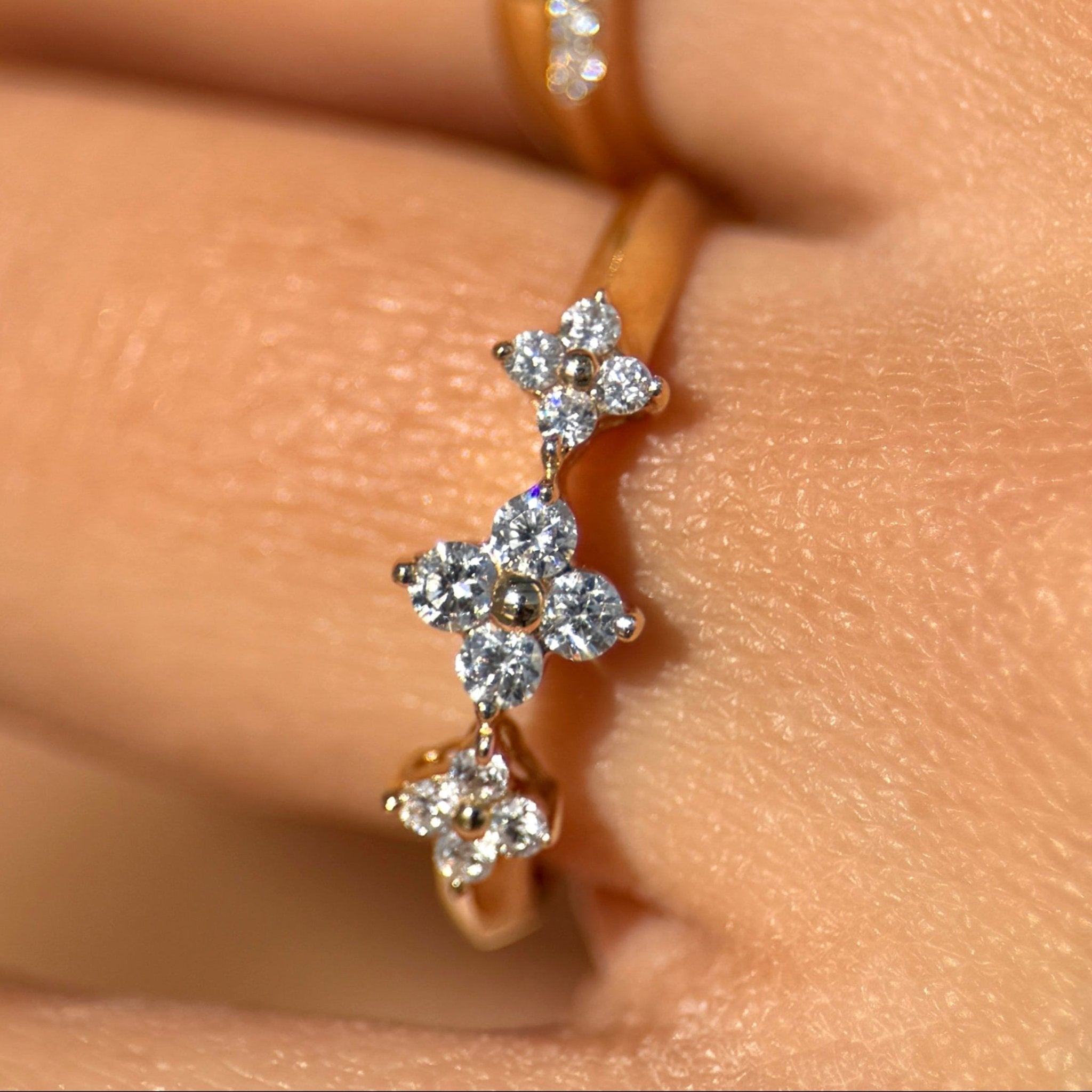 14k Yellow Gold Three Flower Diamond Ring for Women - Elegant Wedding, Engagement & Anniversary Jewelry Gift