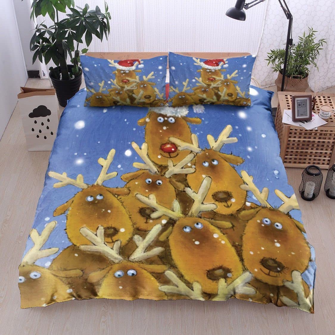 Christmas Reindeer Quilt Bedding Set - Cozy Throw Blanket for Twin, Queen & King Size Beds | Festive Holiday Home Decor & Meaningful Gift for Family & Friends | Perfect for Winter Nights, Christmas Decorations & Cozy Bedroom Ambiance